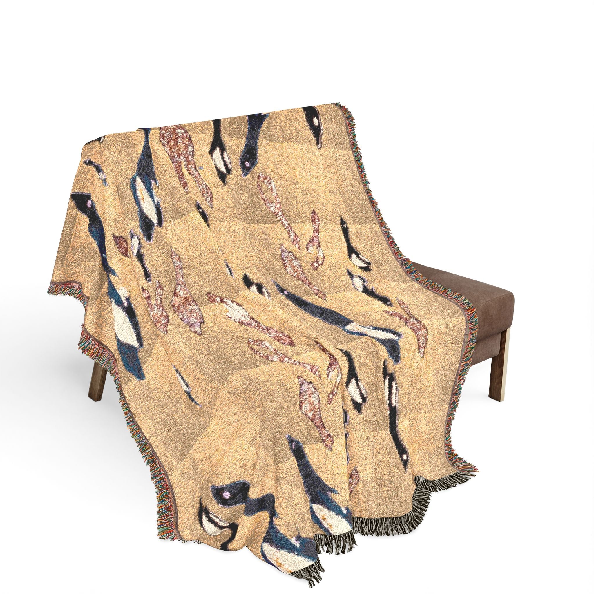 "Fly Me to the Moon" Gold and Bronze Bird Tapestry - Woven Textile - Warm Throw Blanket - Nautical