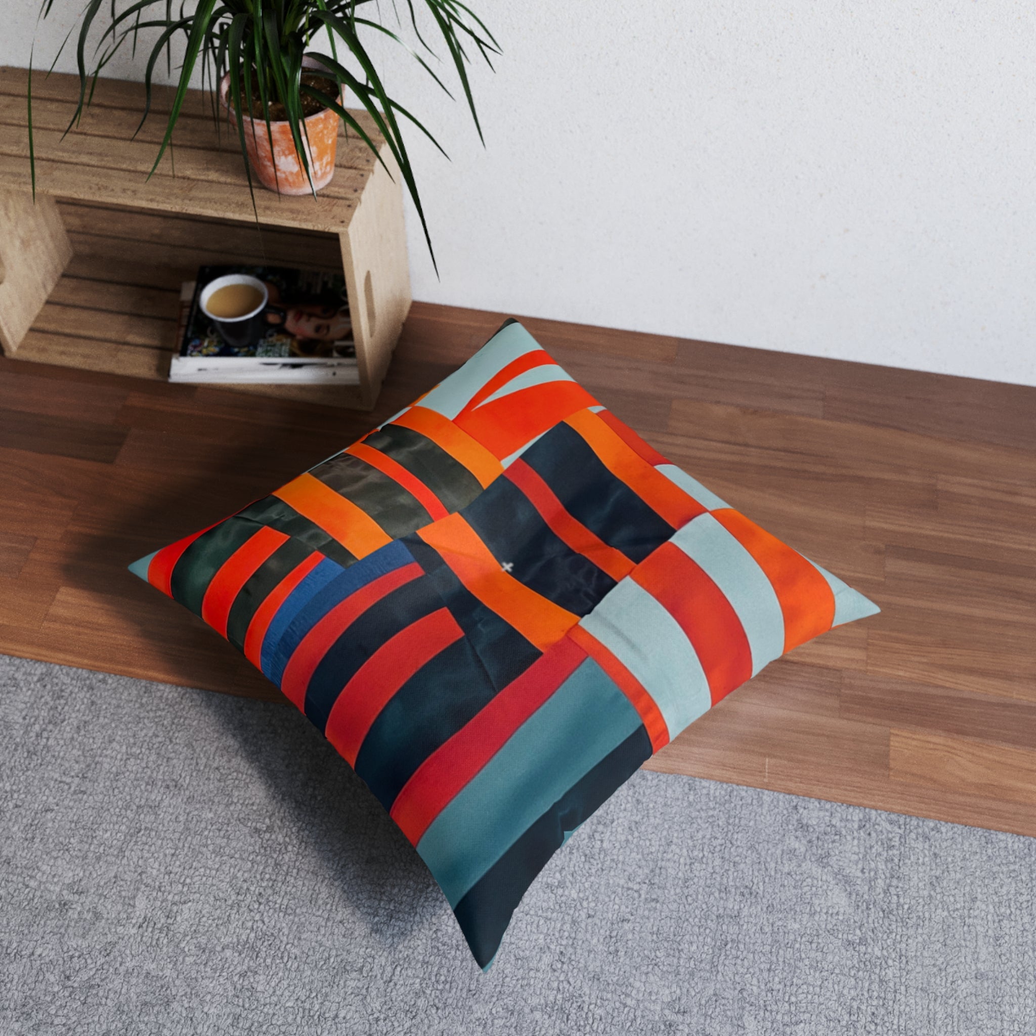 "Samuel" Modern Geometric Tufted Floor Pillow — Bright Abstract Patchwork
