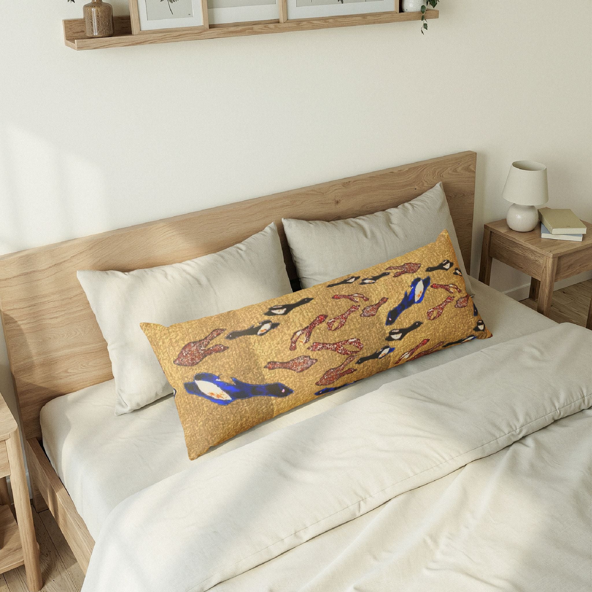 "Fly Me to the Moon" Beautiful Textile Birdies Pattern Body Pillow — Oceanic Sea Life Decorative Lumbar Pillow