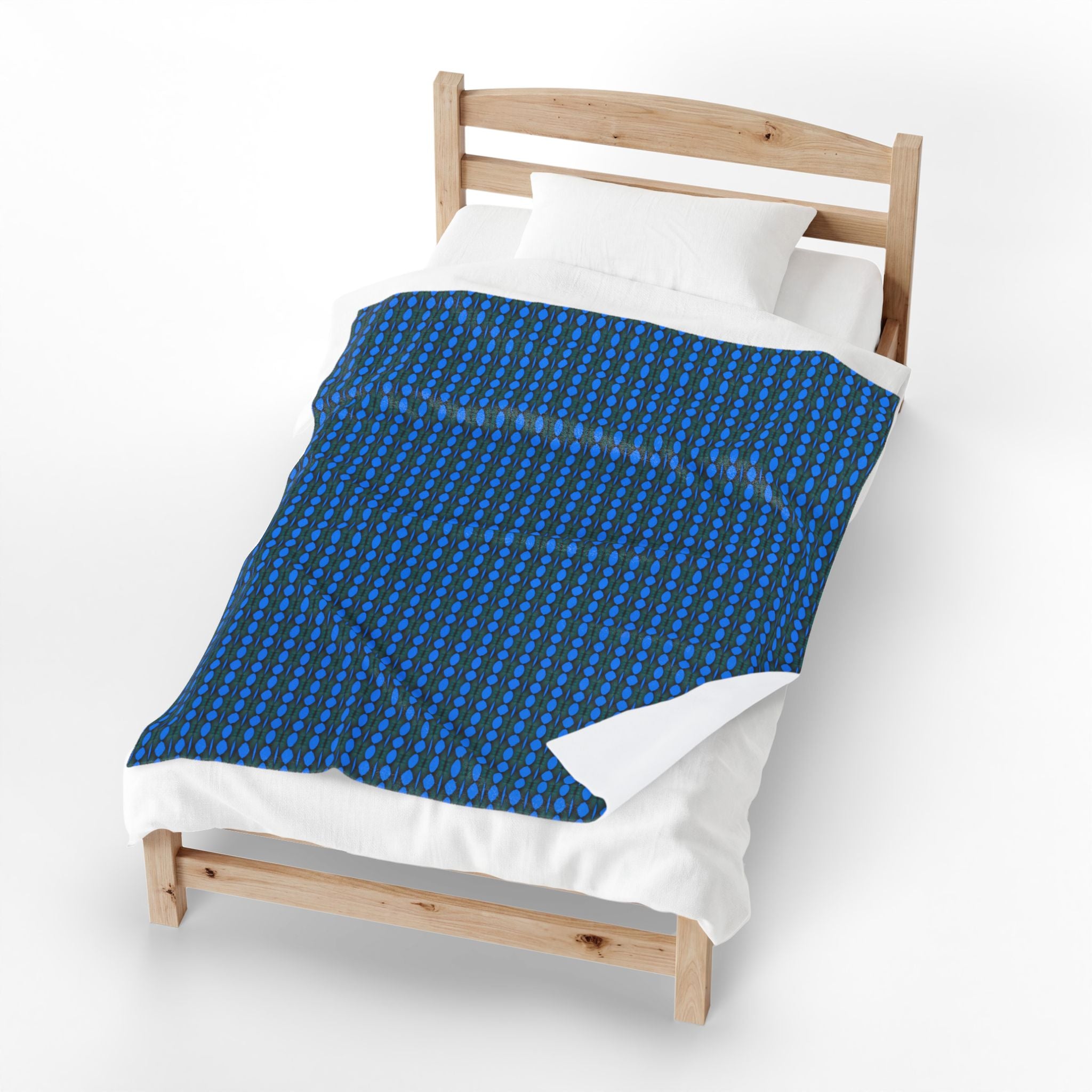 "Where Are We Going?" Blue Pixel Pattern Velveteen Plush Blanket — Soft Retro Geometric Throw