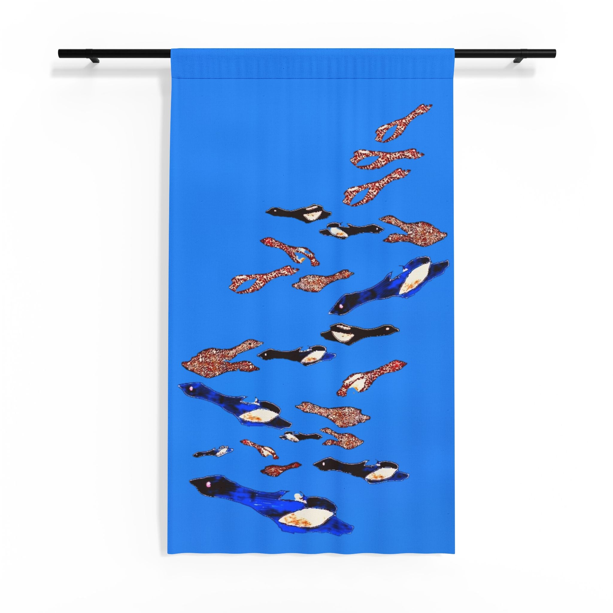 "Fly Me to the Moon" Sheer Curtain — Blue School of Fish Window Panel