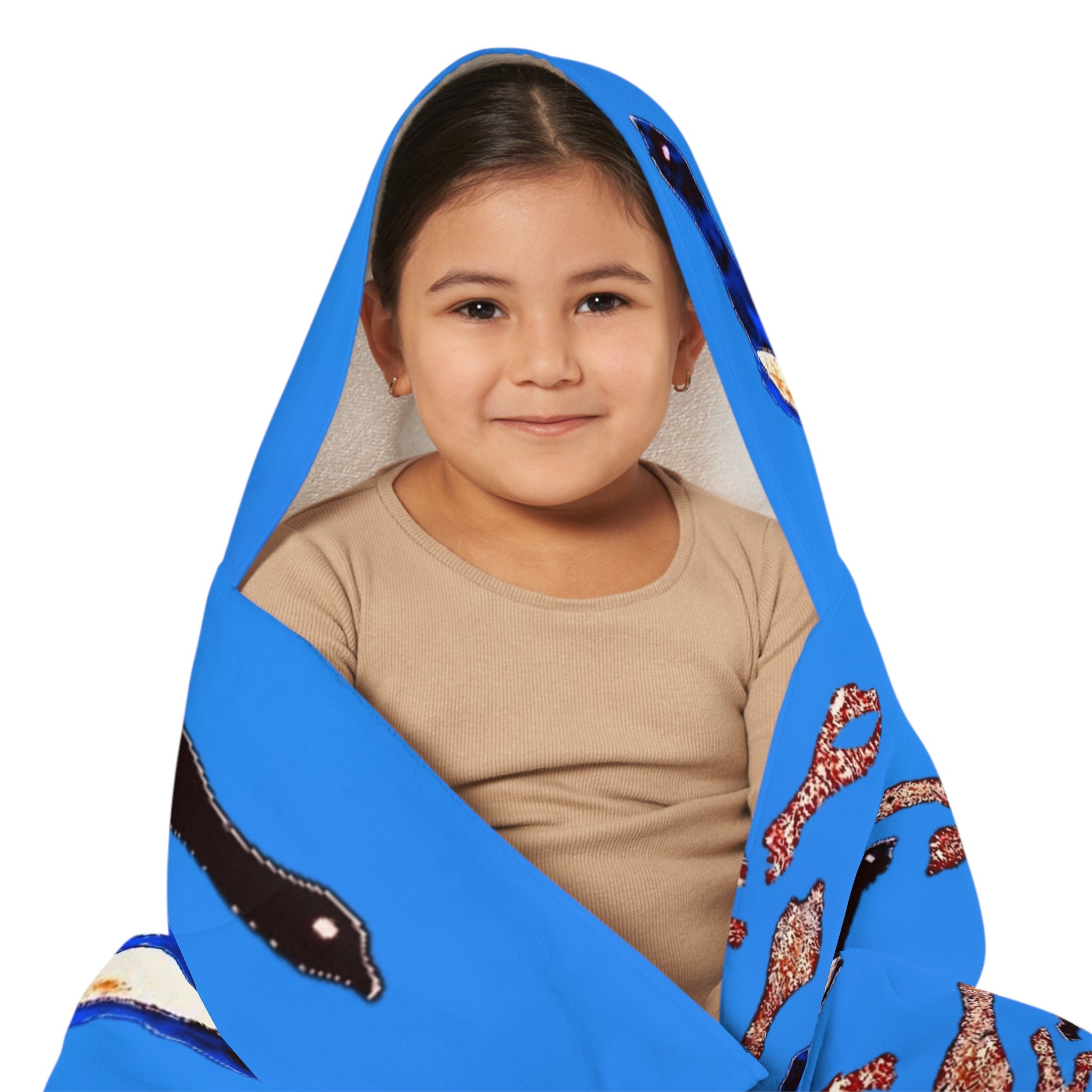 "Fly Me to the Moon" Youth Hooded Towel — Blue and Brown Birds Flying in Cerulean Skies Poncho for Kids