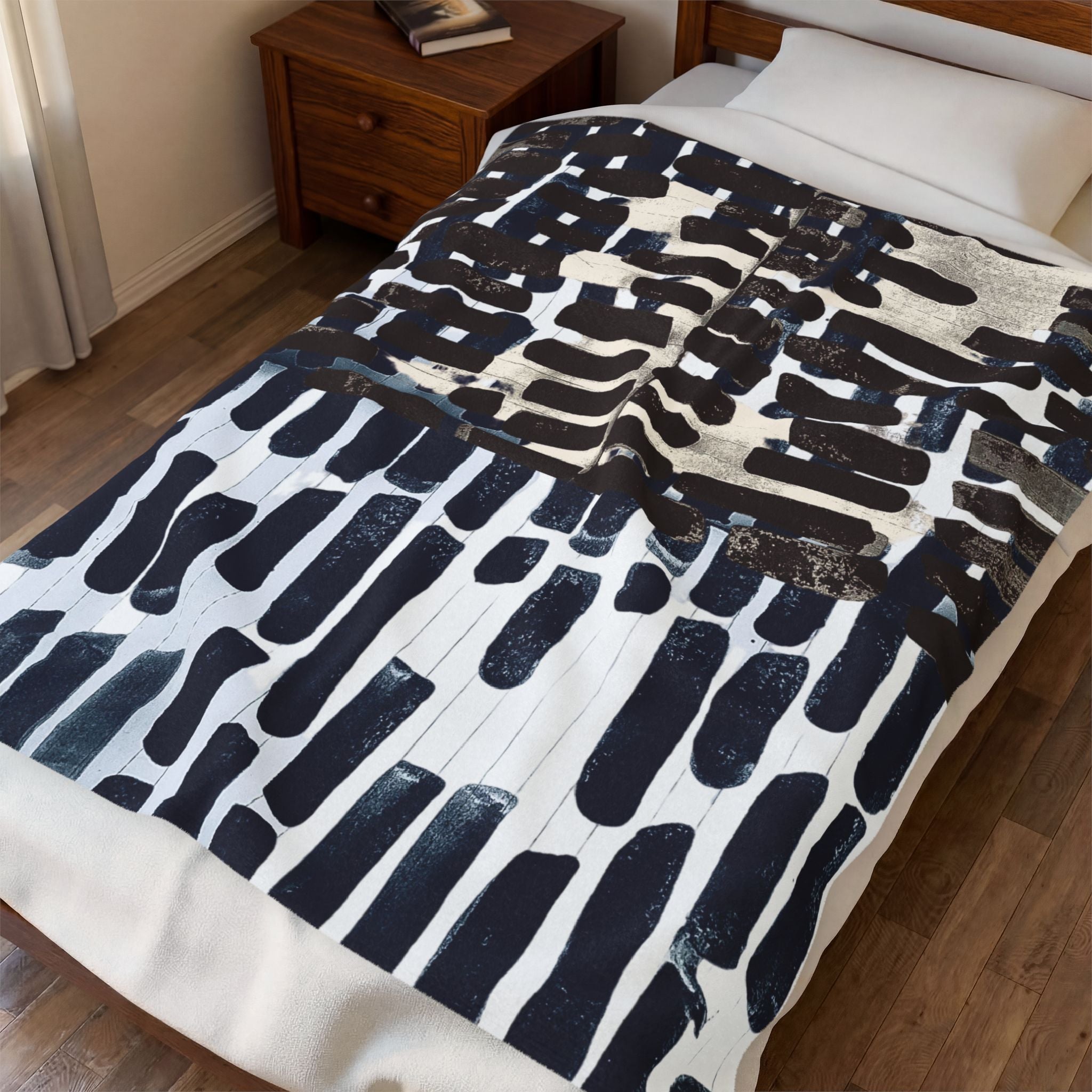 "Only My Notebook Knows How I Feel, My Heart Is On Every Page" Plush Blanket — Abstract Indigo, India Ink on Notebook Lined Paper - Brushstroke Throw