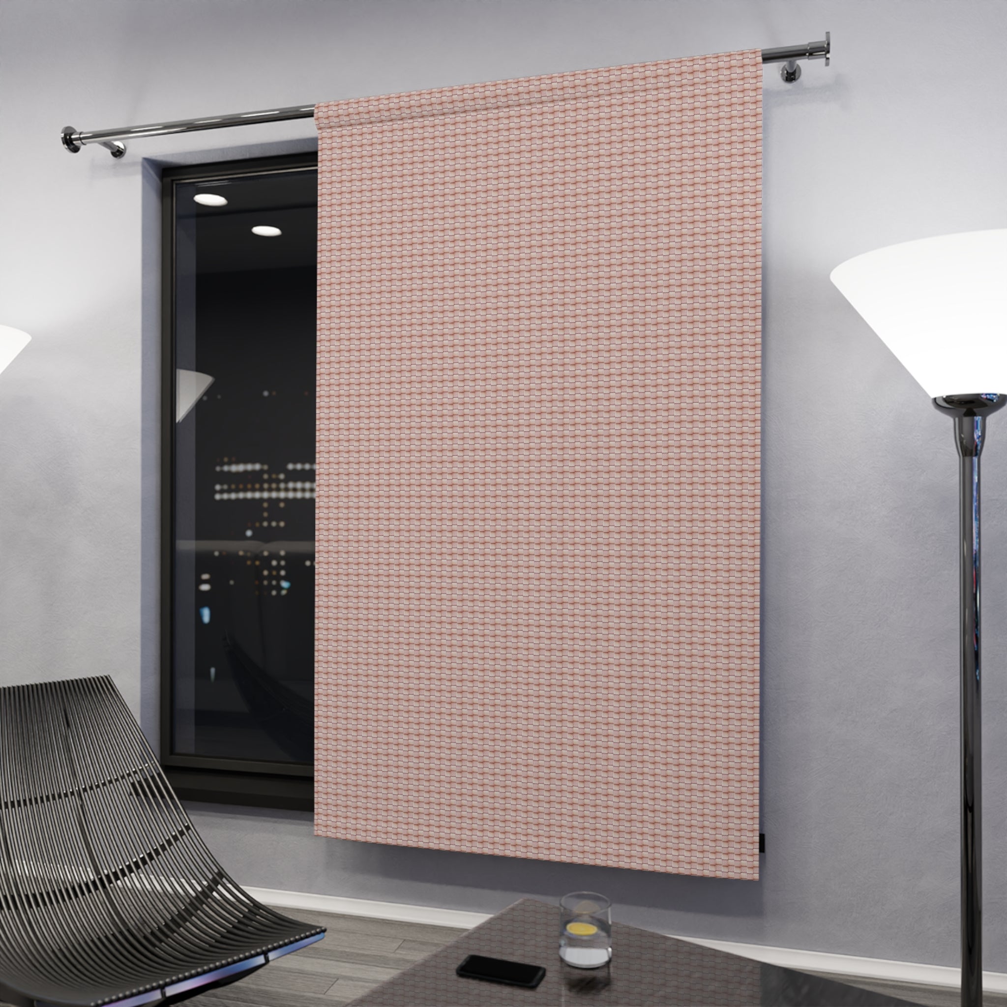 "Grandma Rose" Blush Pink Houndstooth Window Curtain Panel — Single Decorative Drapery