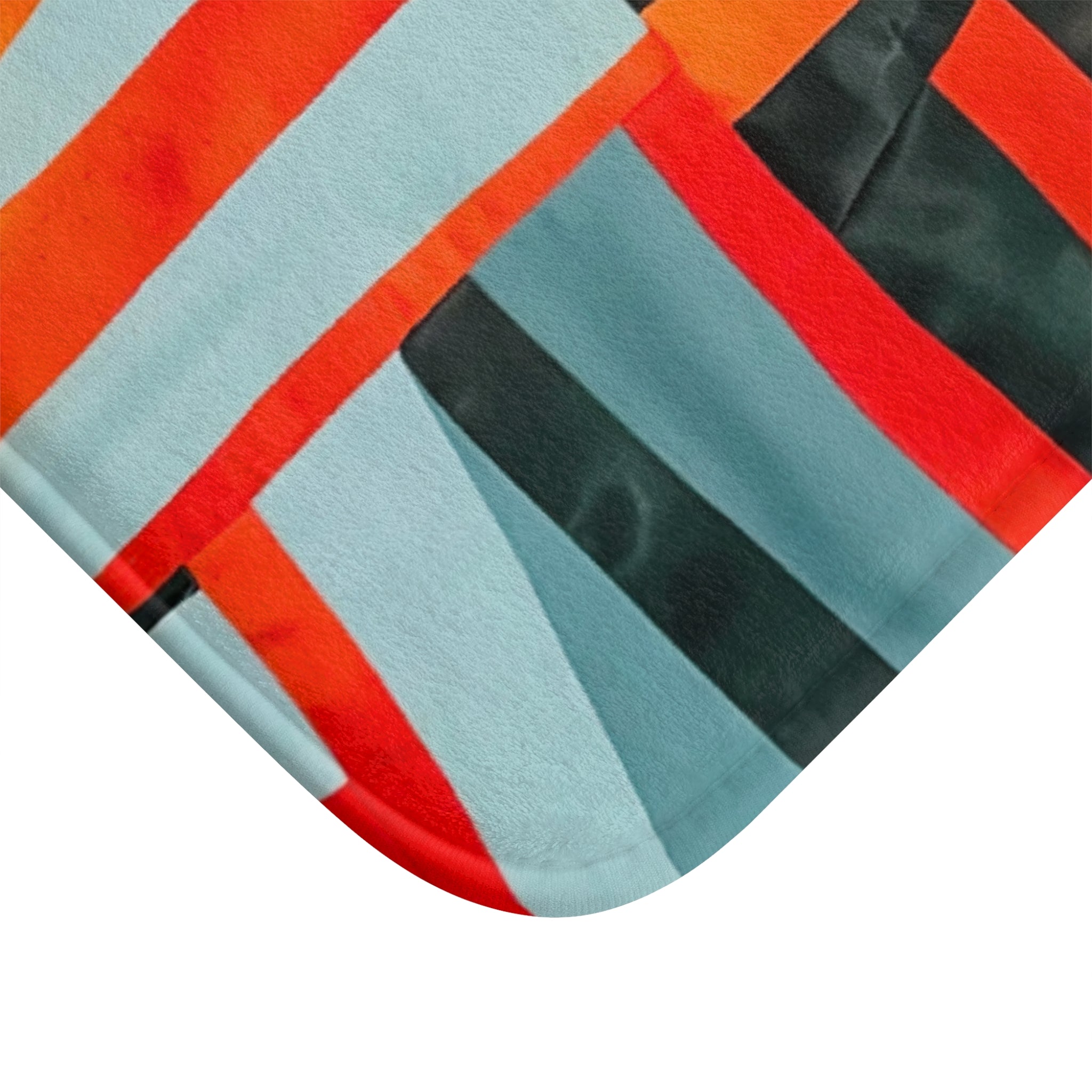 "Samuel" Modern Geometric Bath Mat — Blue, Red & Orange Stripe Abstract Design