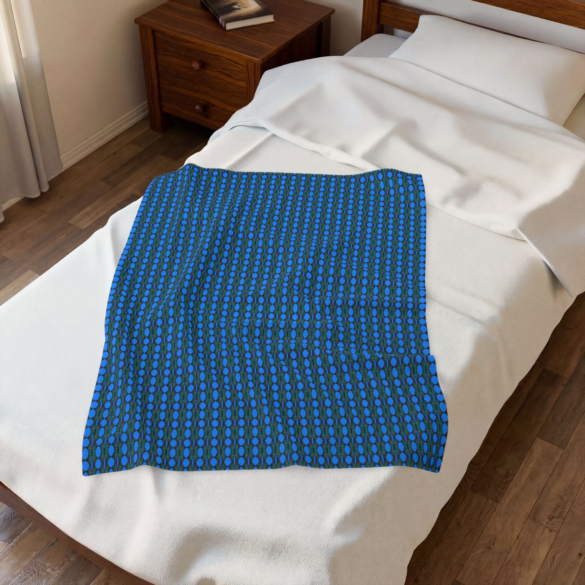 "Where Are We Going?" Blue Pixel Pattern Velveteen Plush Blanket — Soft Retro Geometric Throw