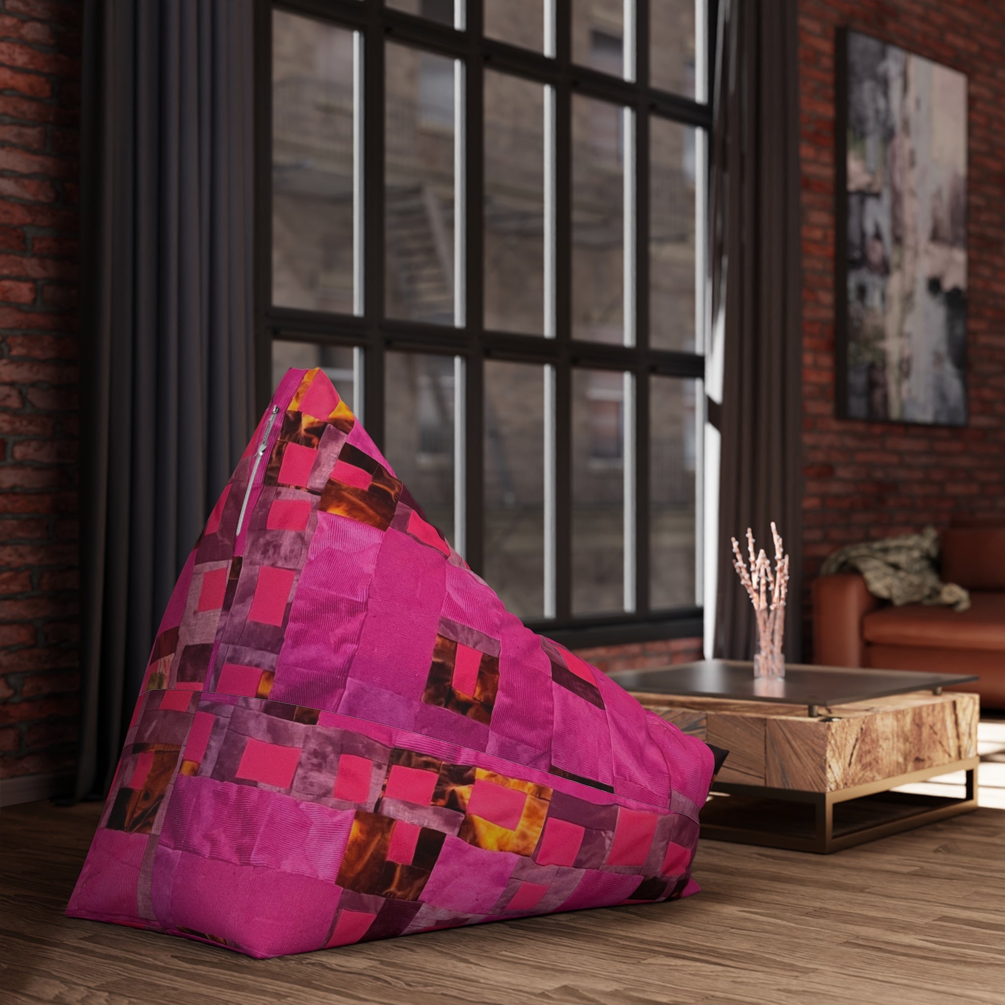 "Lela" Pink Patchwork Bean Bag Cover — Vibrant Geometric Accent