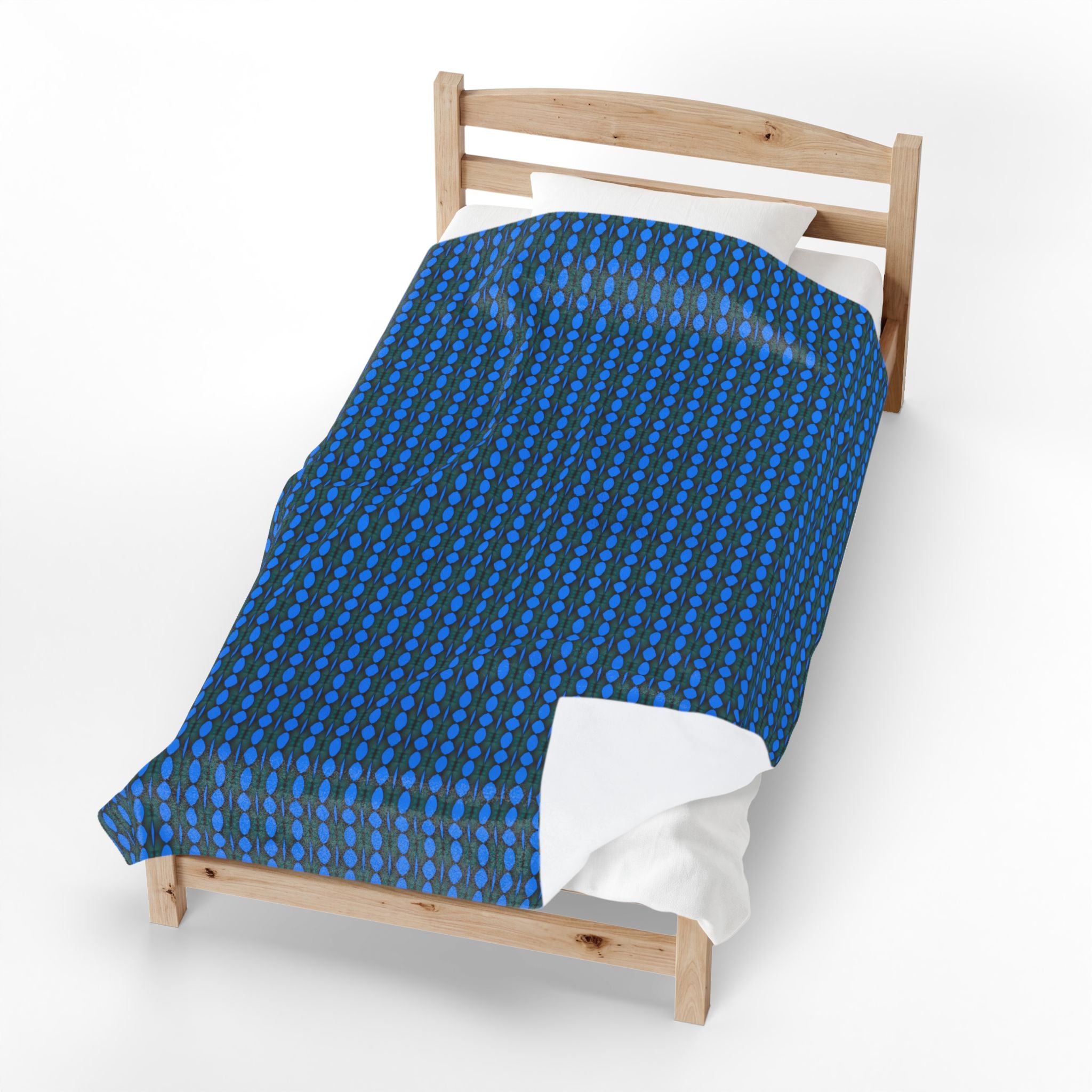 "Where Are We Going?" Blue Pixel Pattern Velveteen Plush Blanket — Soft Retro Geometric Throw