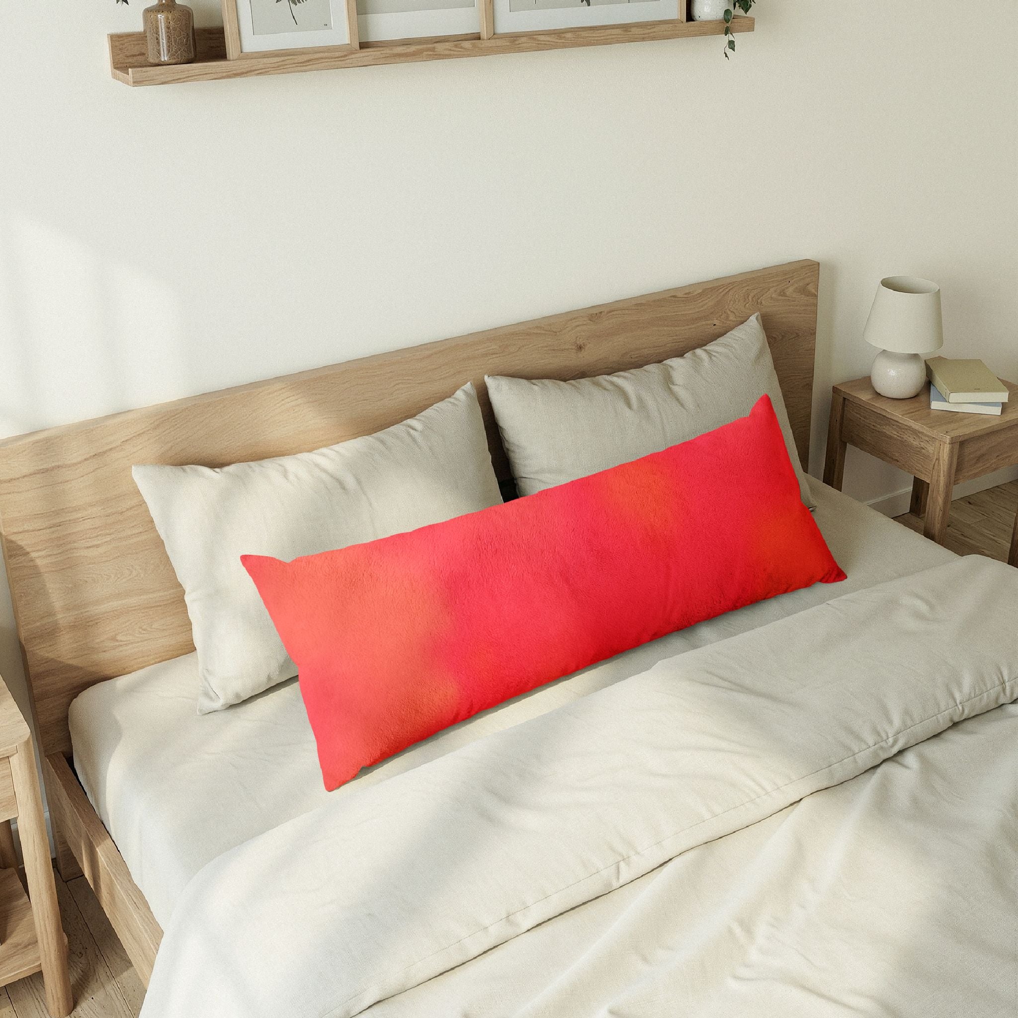 "The Skies Will Break For You, My Friend" Sunset Gradient Body Pillow — Vibrant Pink & Coral Lumbar Cushion