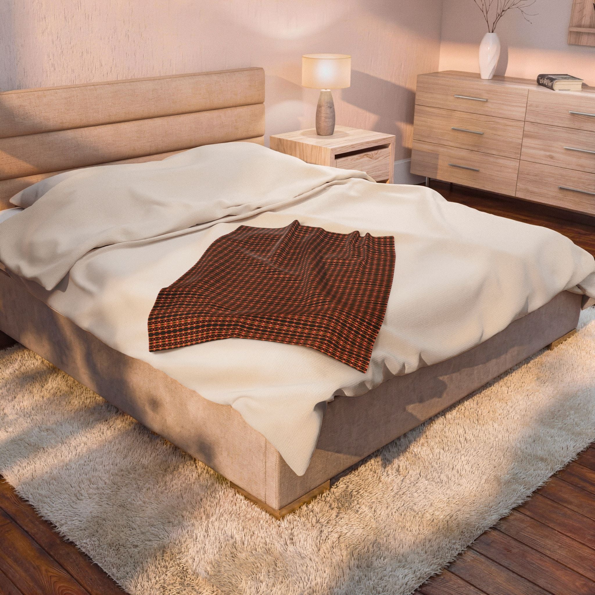 "Native America Now" Plaid Cozy Throw Blanket — Rustic Red & Brown Velveteen Plush
