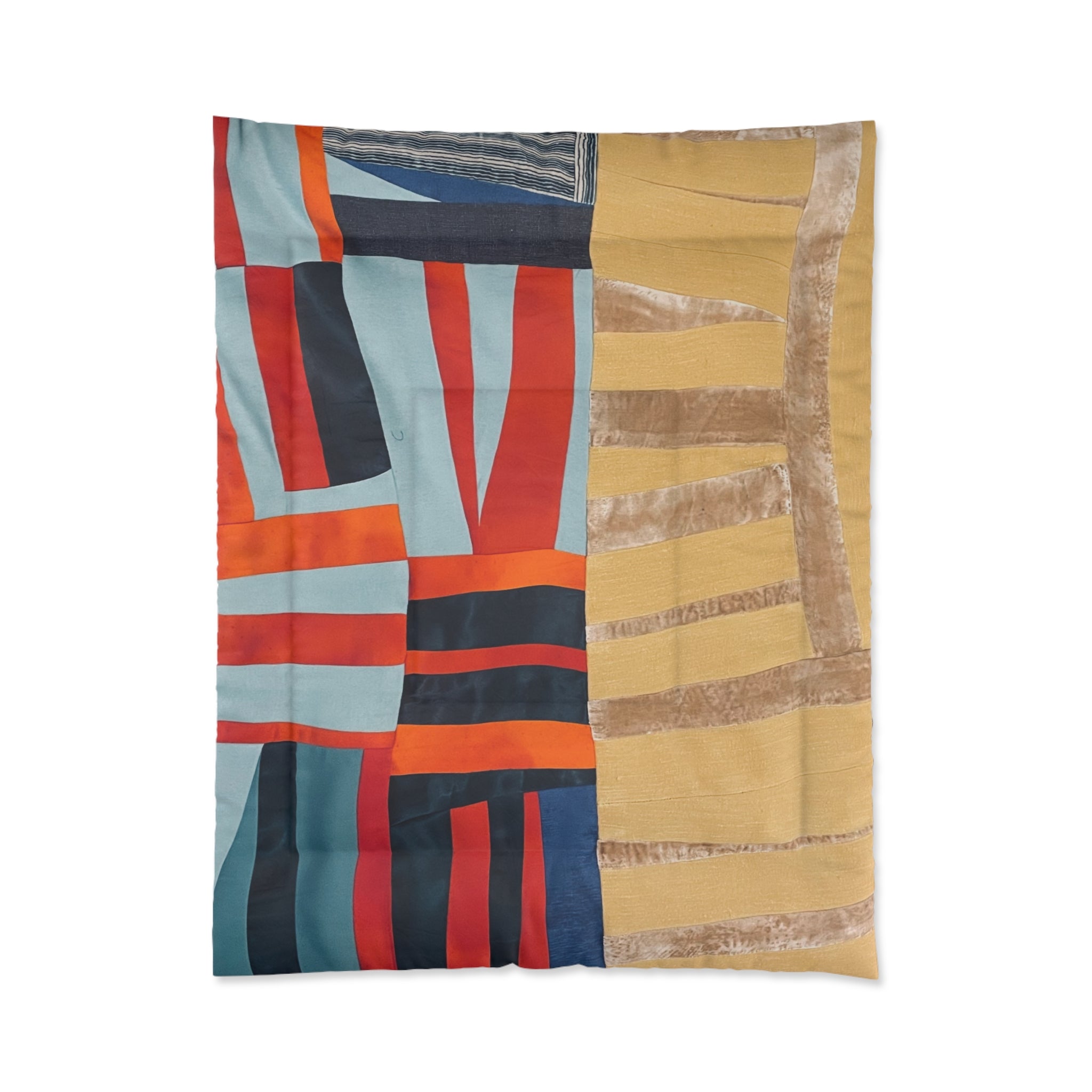 "Hannah and Samuel" Abstract Geometric Comforter – Bold Stripes & Warm Color Block Bedding