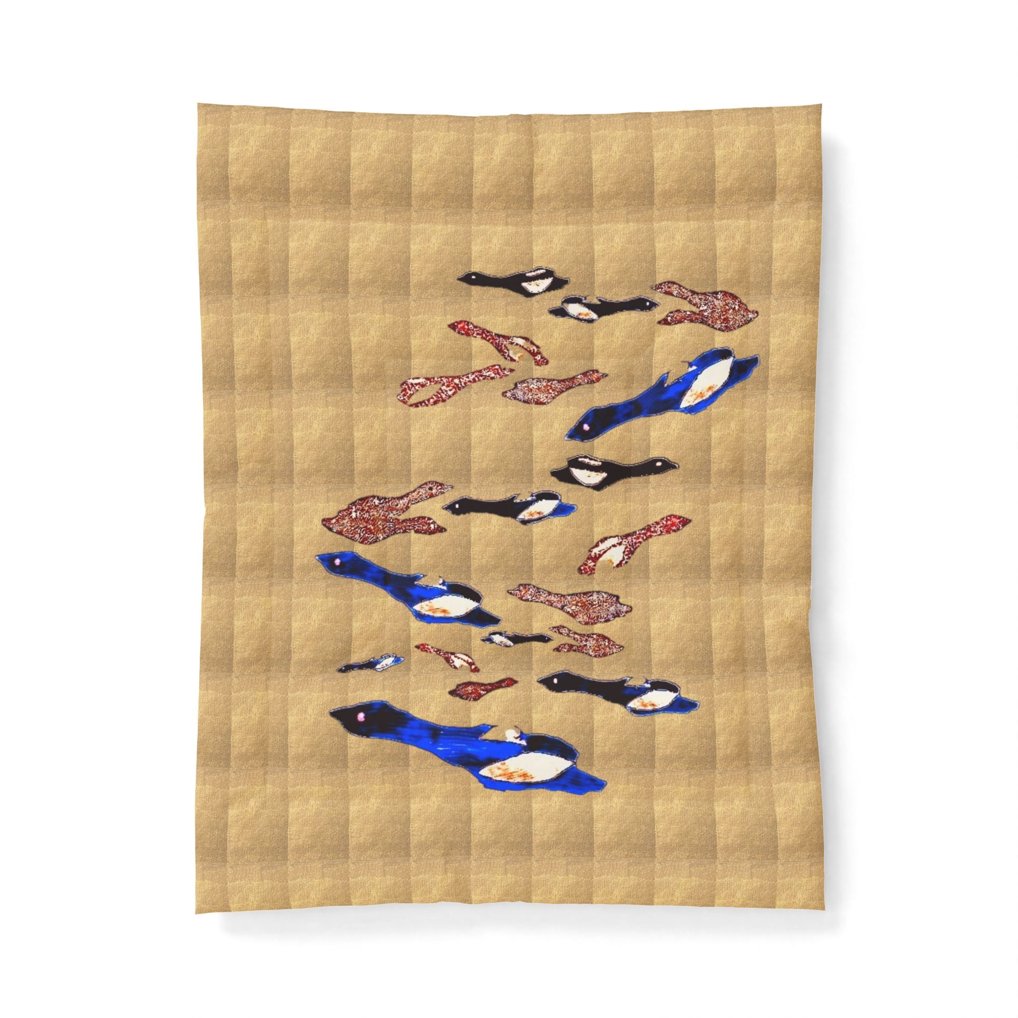 "Fly Me to the Moon" Bird Flock Cotton Comforter – Vintage Gold Blue Waterfowl Throw