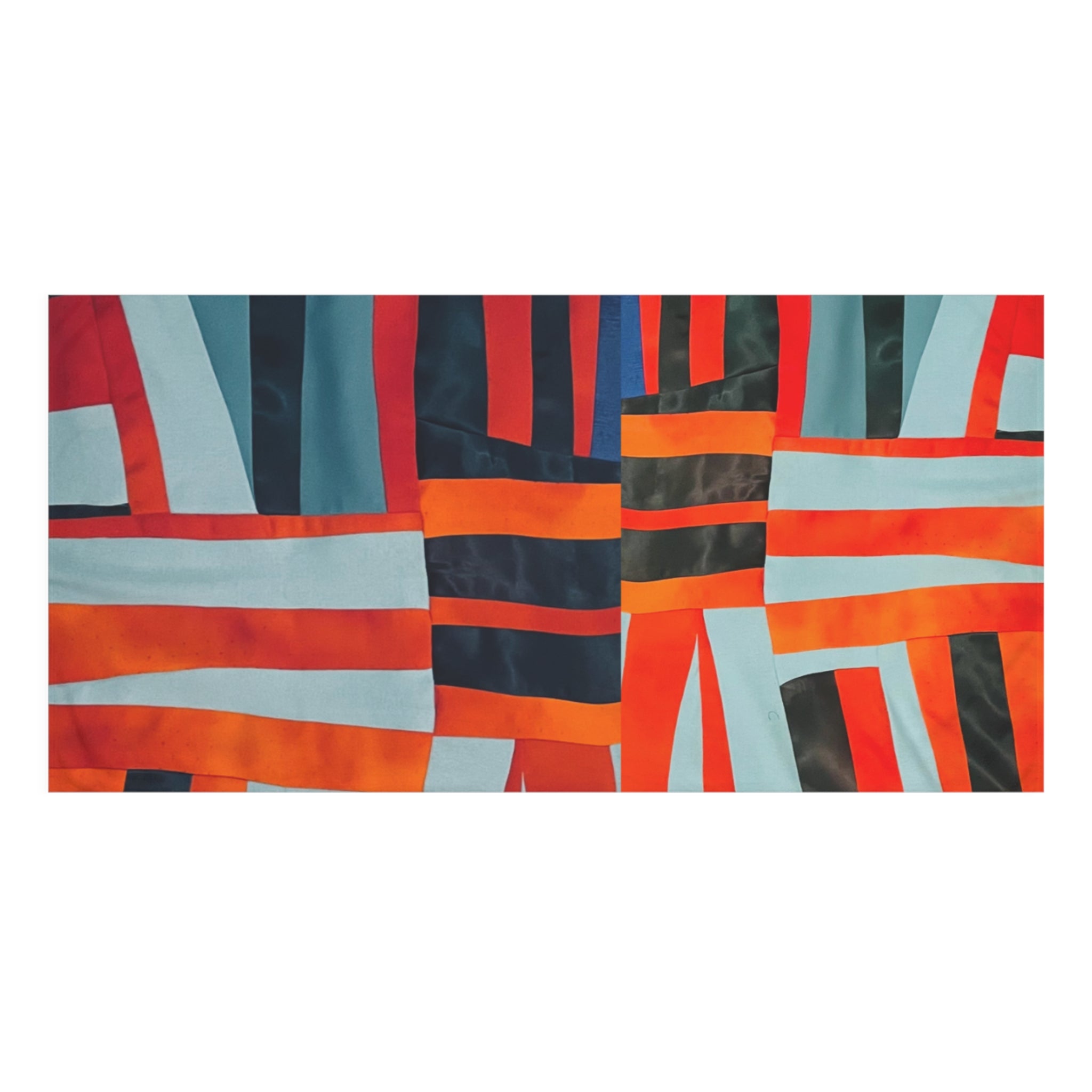 "Samuel" Abstract Geometric Cotton Beach Towel — Bold Orange & Teal Patchwork Pattern
