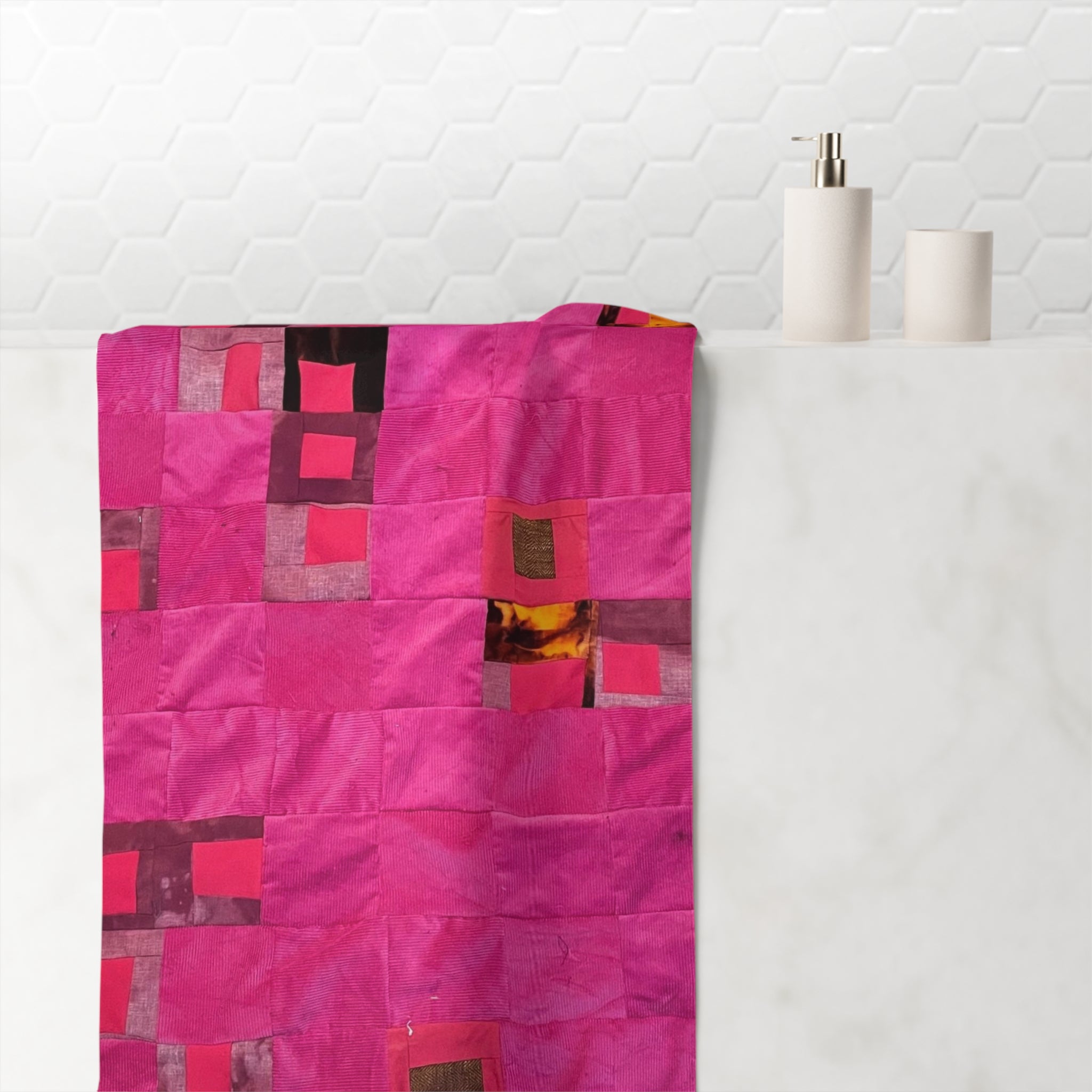 "Lela" Pink Mosaic Mink-Cotton Towel — Soft Plush Beach & Bath Towel