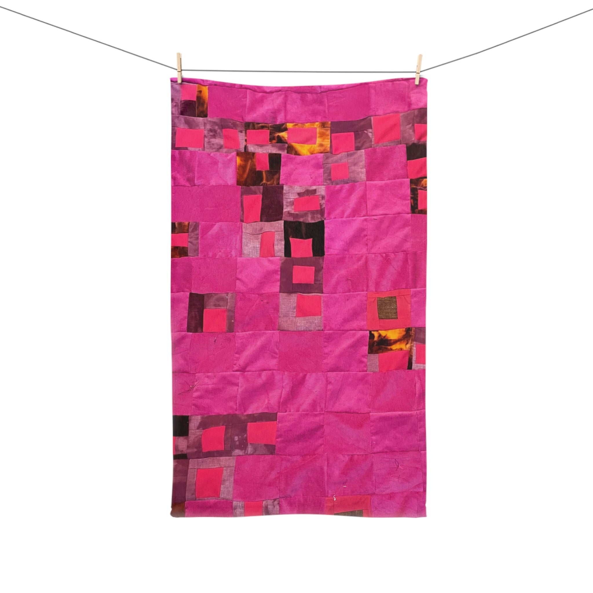 "Lela" Pink Mosaic Hand Towel – Vibrant Patchwork Kitchen or Bath Accent