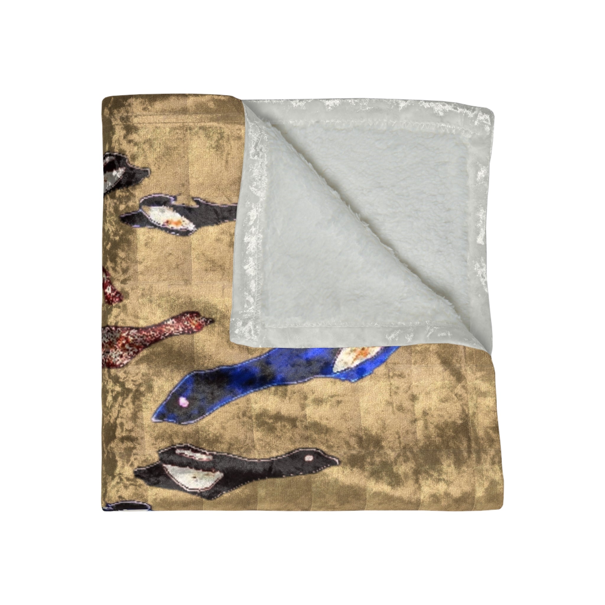 "Fly Me to the Moon"Gold, Brown, and Royal Blue Birds Flying in the Sky Crushed Velvet Blanket