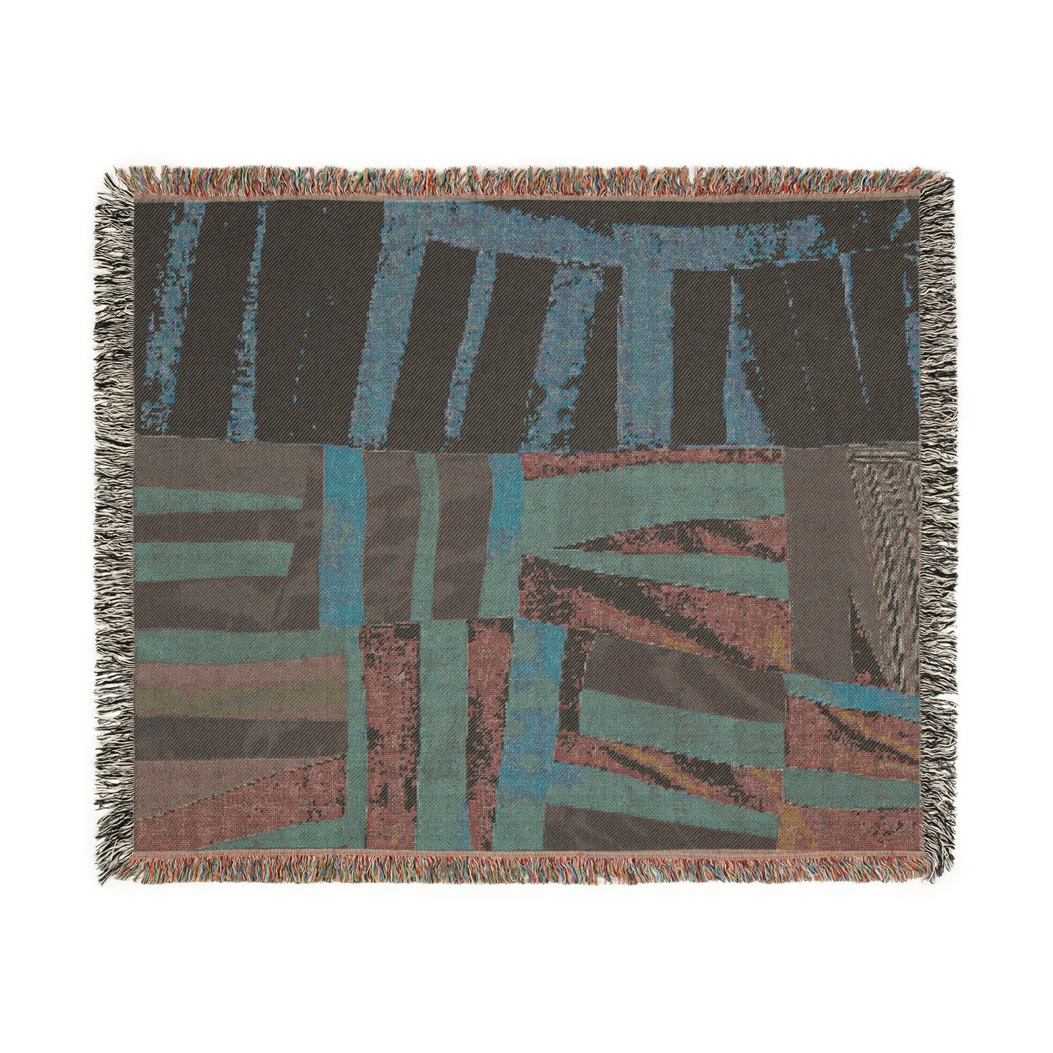 "Hannah and Samuel" Yellow, Blue, Orange, Red Orange, Velvet Quilt Block Abstract Geometric Woven Blanket — Modern Patchwork Throw