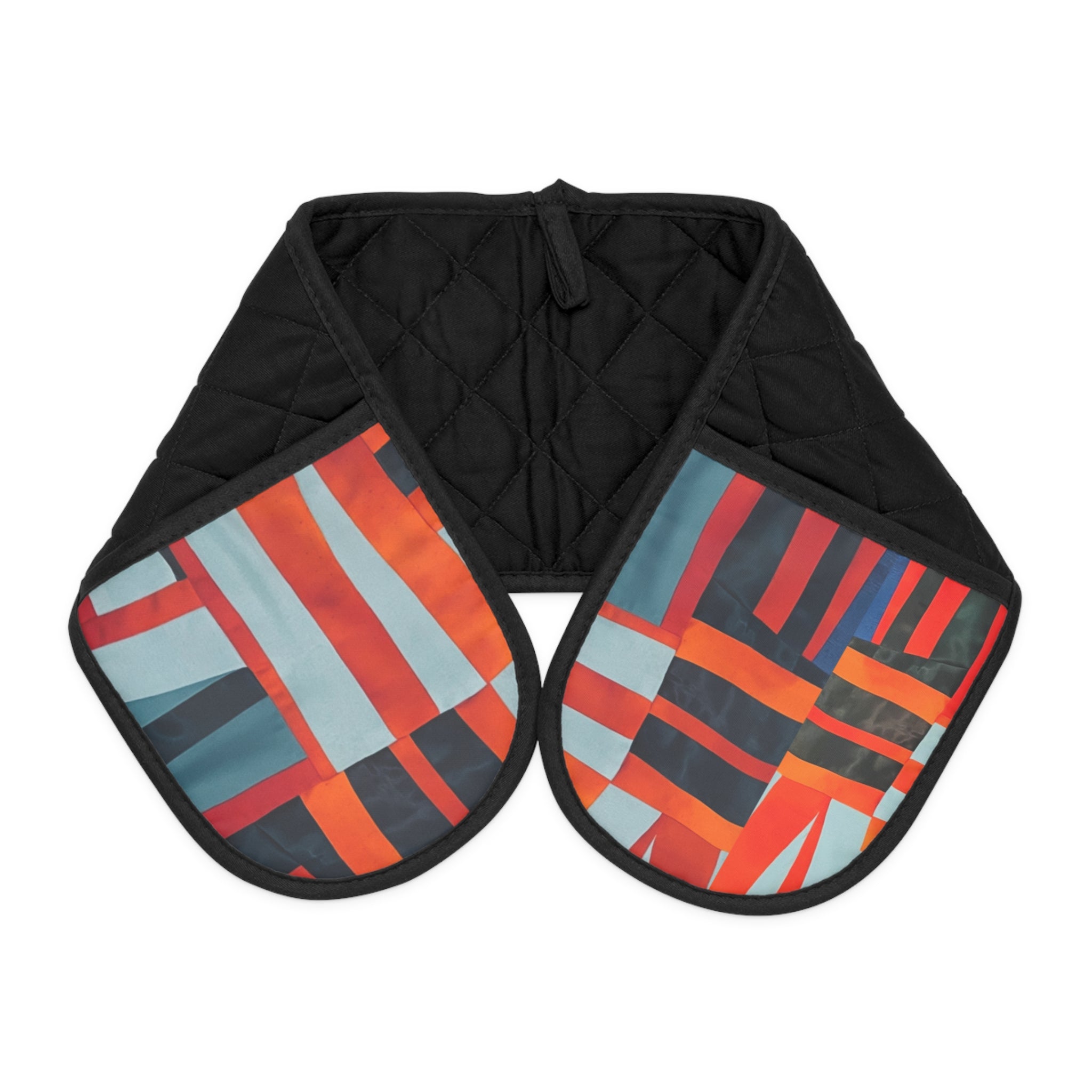 "Samuel" Abstract Stripe Double Oven Mitts — Quilted Heat-Resistant Pot Holders
