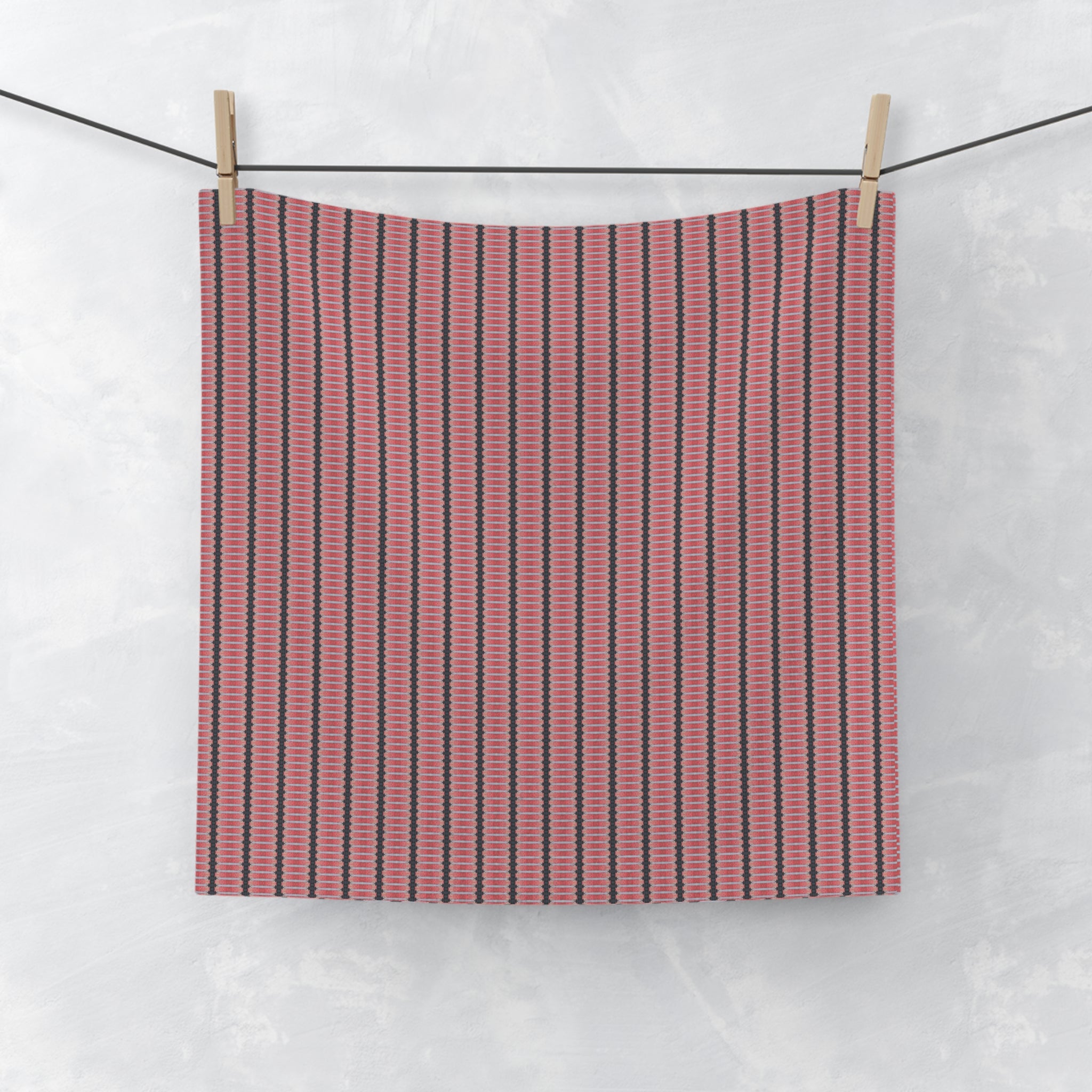 "The Nike of Samothrace" Striped Coral Face Towel — Retro Pink Geometric Pattern