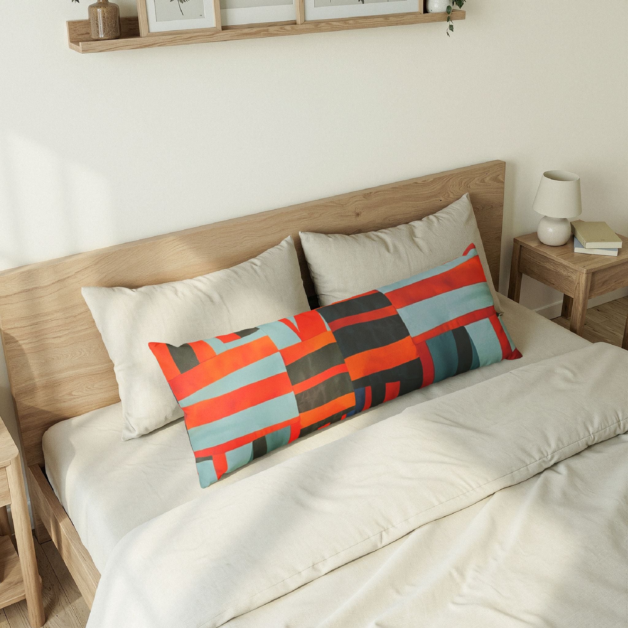 "Samuel" Abstract Geometric Body Pillow — Modern Red & Blue Decorative Pillow