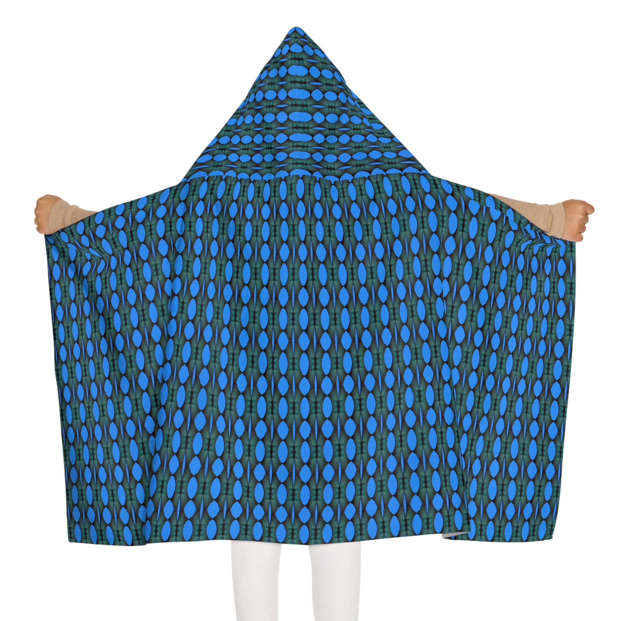 "Where Are We Going?" Youth Hooded Towel — Blue Retro Dot Swim Poncho