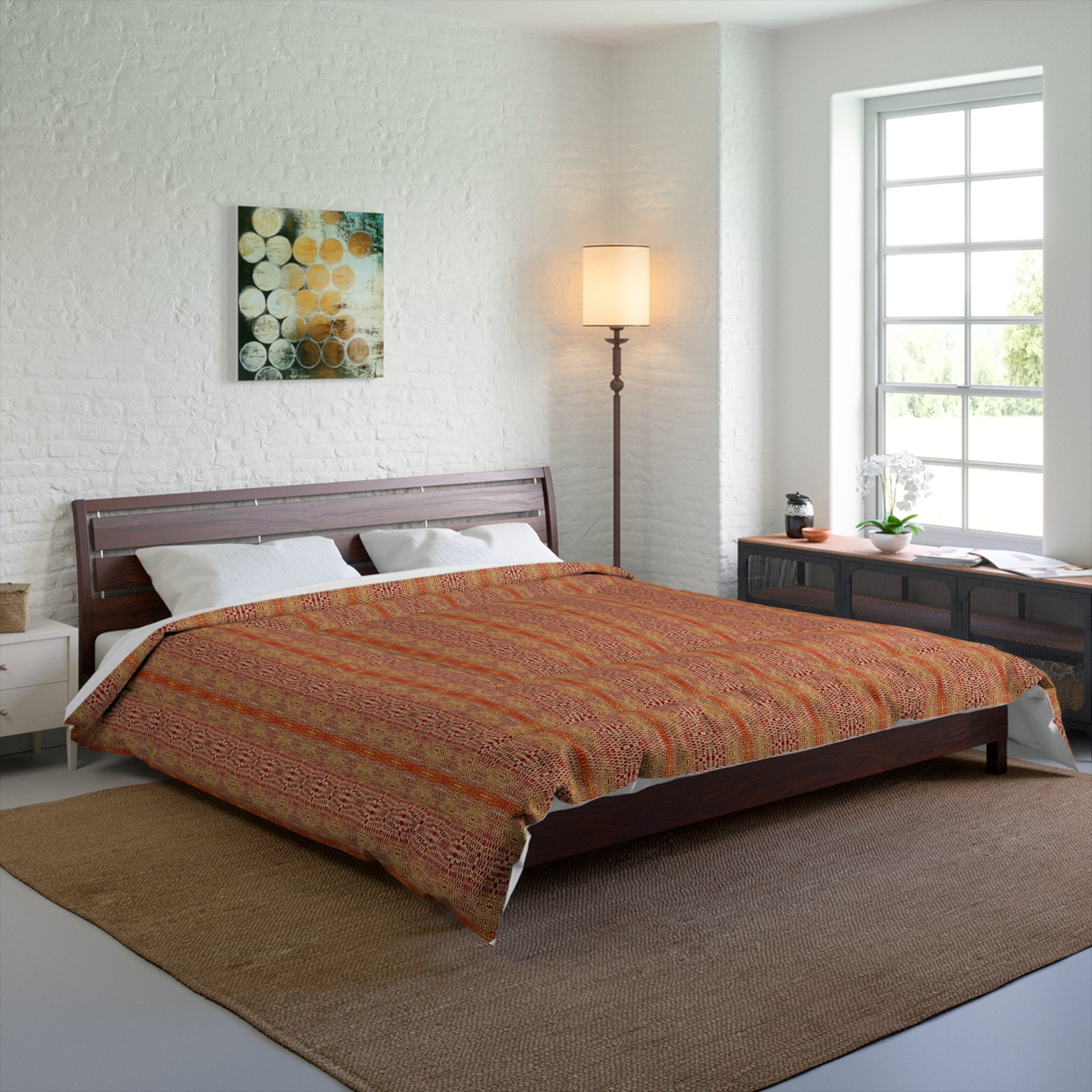 "Queen Mother" Boho Stripe Comforter - Rust Orange Vintage Pattern