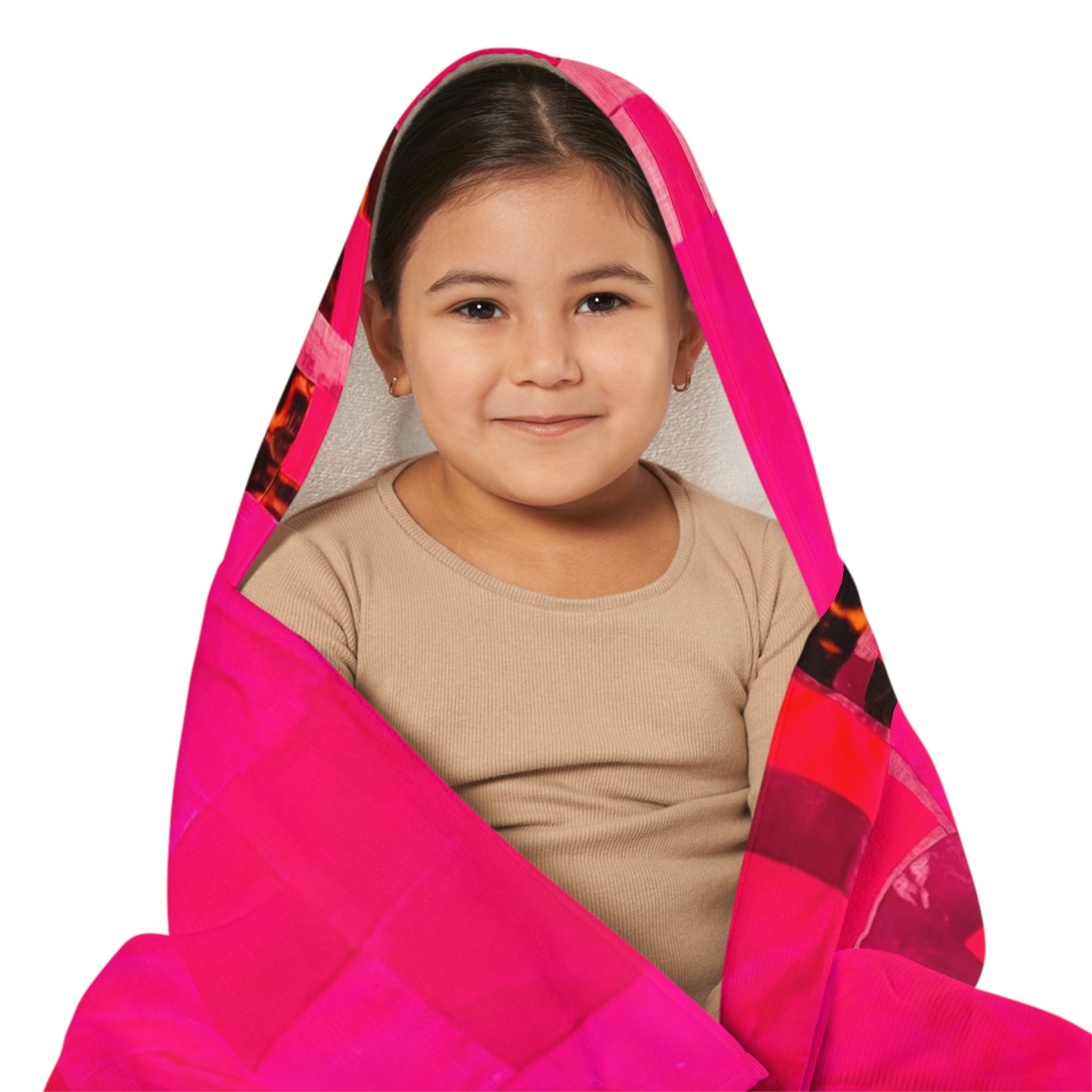 "Lela Lela" Kids Hooded Beach Towel – Bright Pink Geometric Patchwork