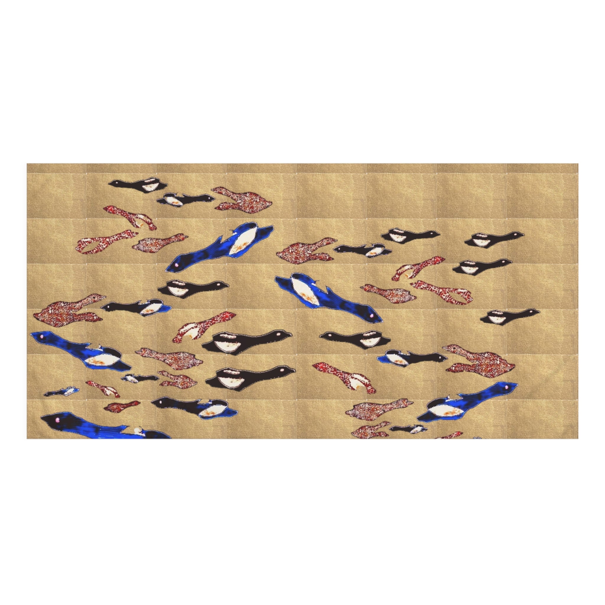 "Fly Me to the Moon" Plush Beach Towel — Abstract Tapestry Bird Print on Gold