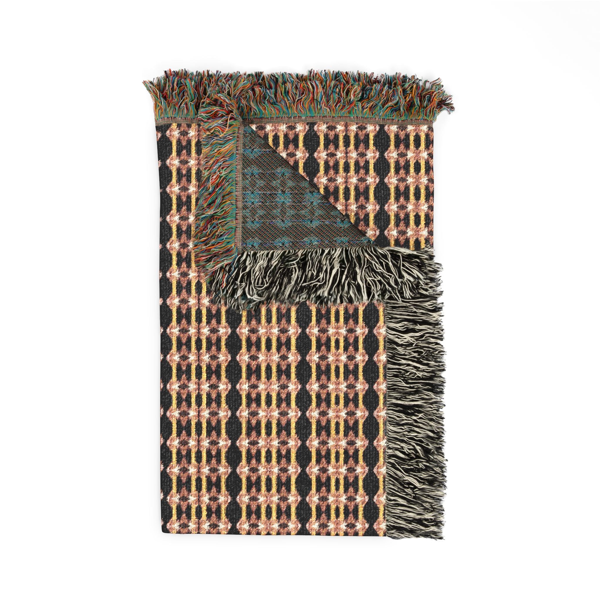 "Native America Now" Striped Woven Blanket — Cozy Boho Throw for Living Room, Vintage Pastel & Teal Accent