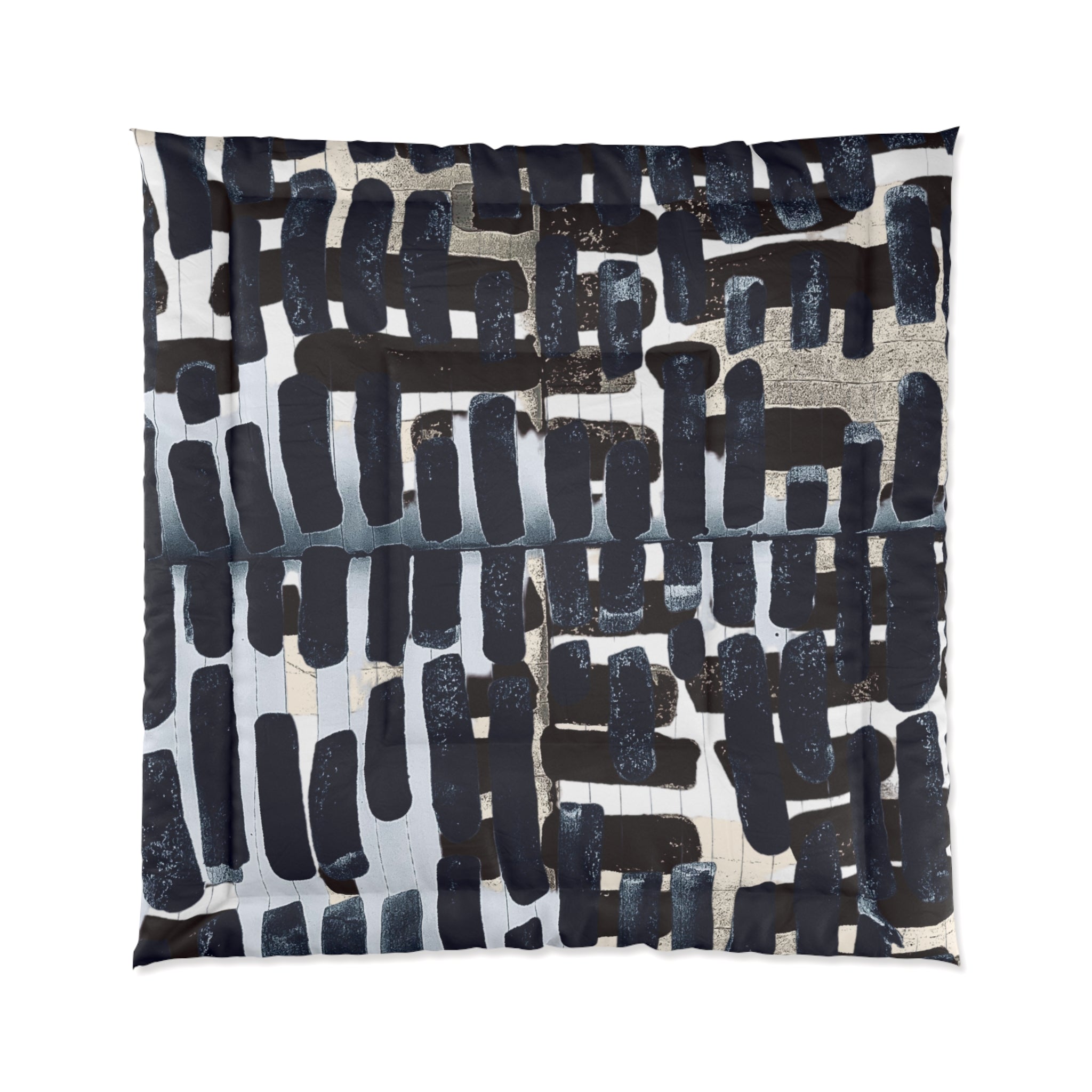 "Only My Notebook Knows How I Feel, My Heart Is On Every Page" Abstract Grid Comforter - Monochrome Brushstroke Pattern