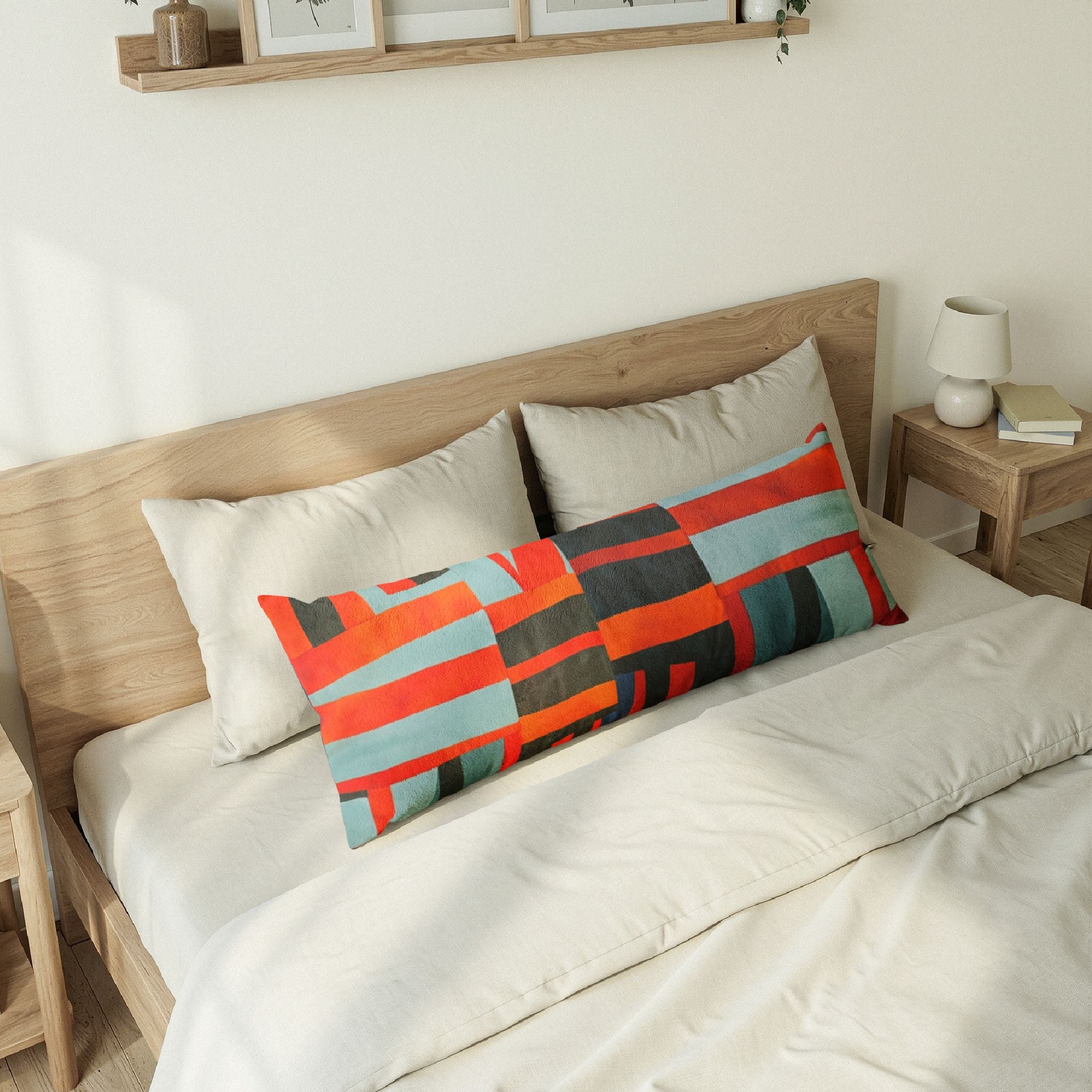 "Samuel" Abstract Geometric Body Pillow — Modern Red & Blue Decorative Pillow