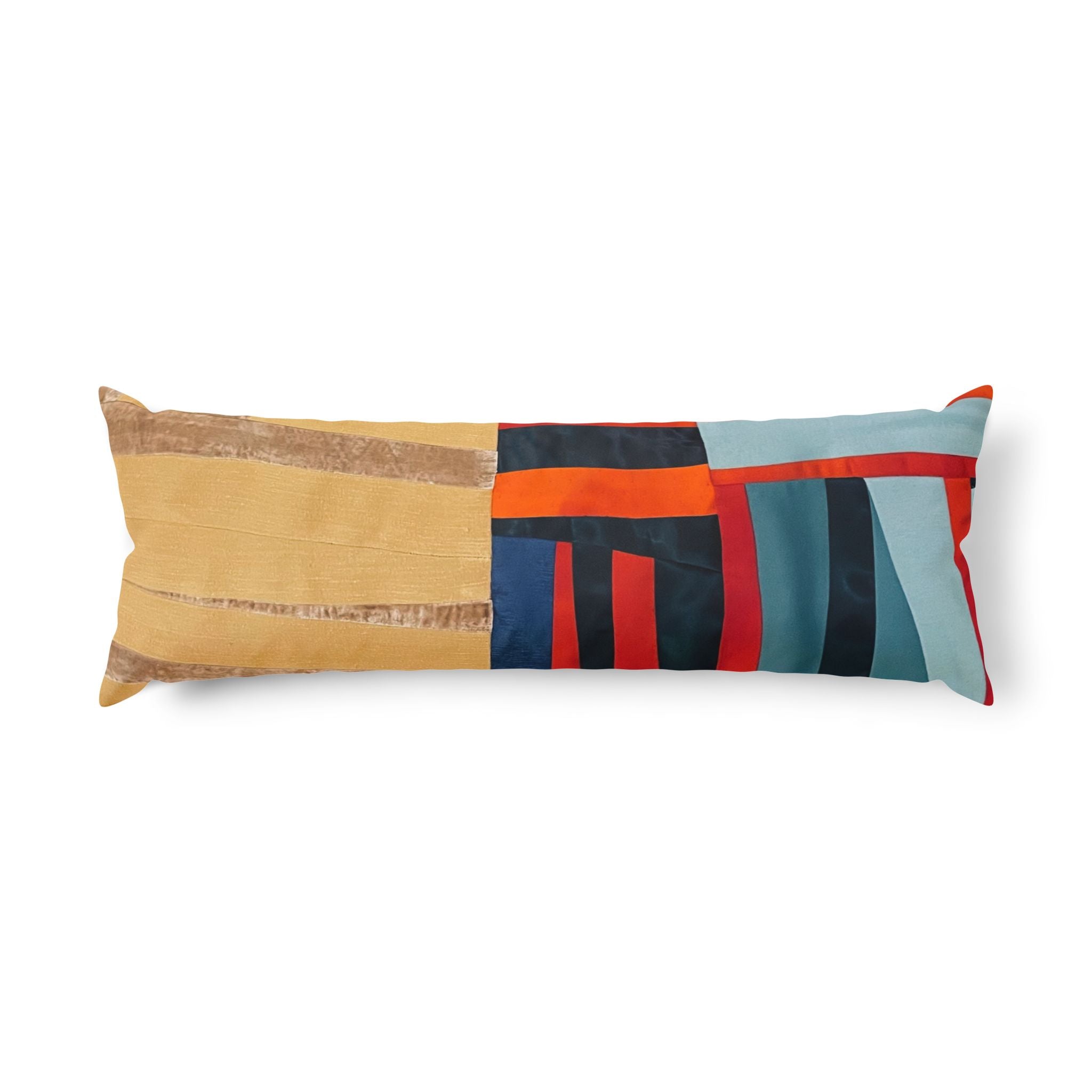 "Hannah and Samuel" Quilt Block, Blue and Yellow - Abstract Stripe Body Pillow — Colorful Geometric Lumbar Cushion