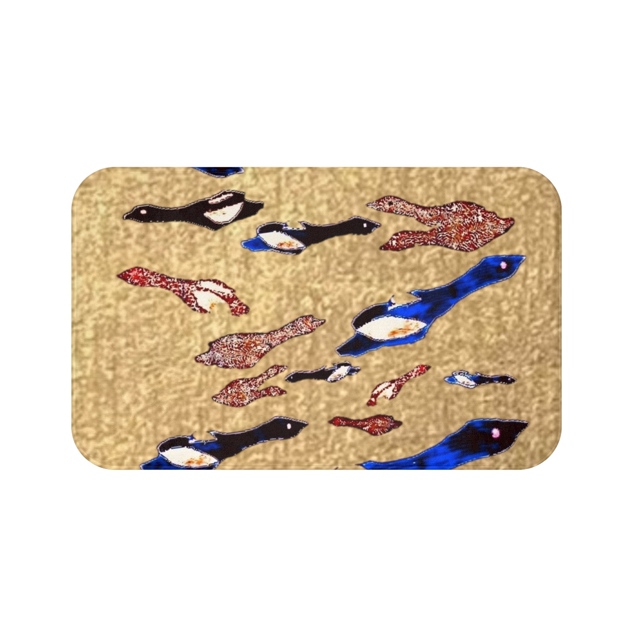 "Fly Me to the Moon" Gold Sky Blue Flock Bath Mat — Playful Coastal Bathroom Accent