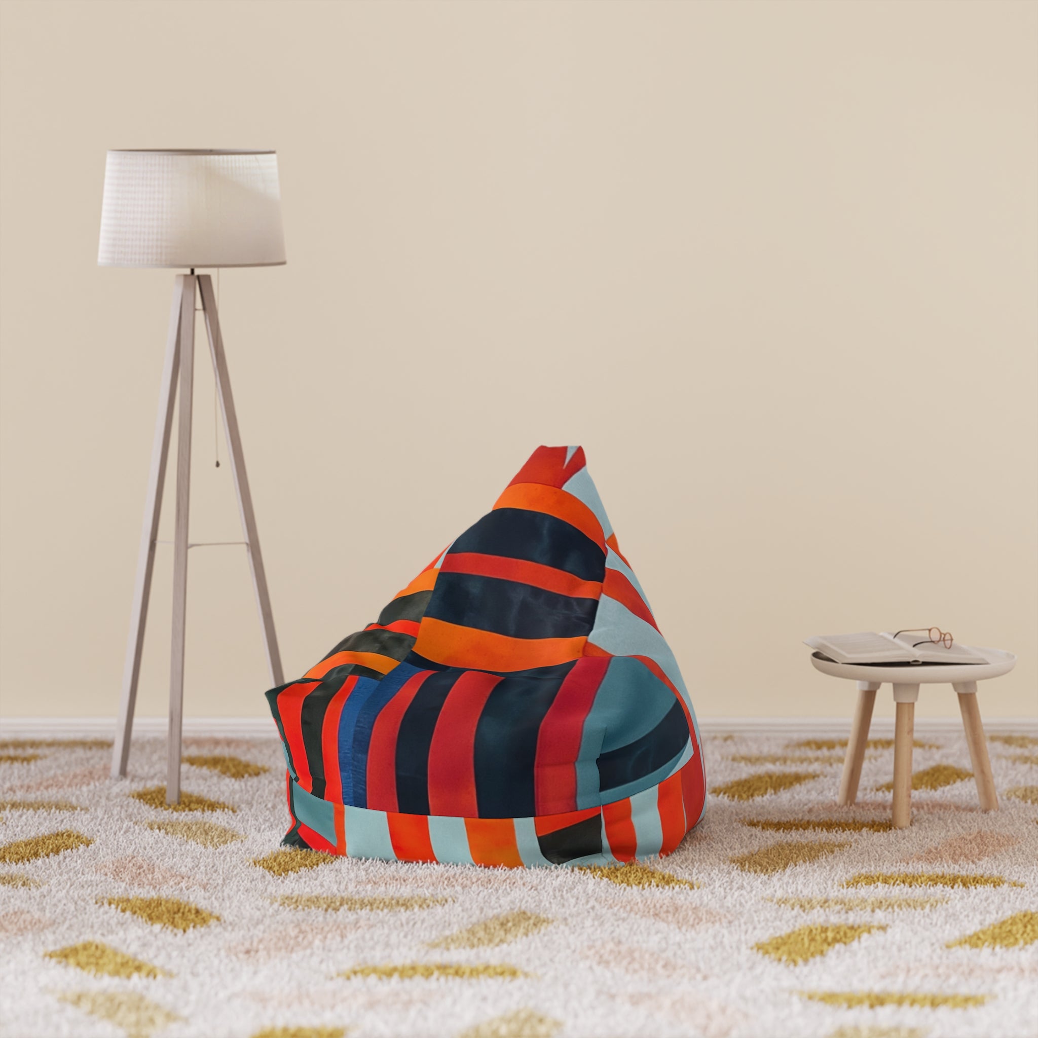 Abstract Stripe Bean Bag Cover — Bold Retro Orange & Teal Pattern
