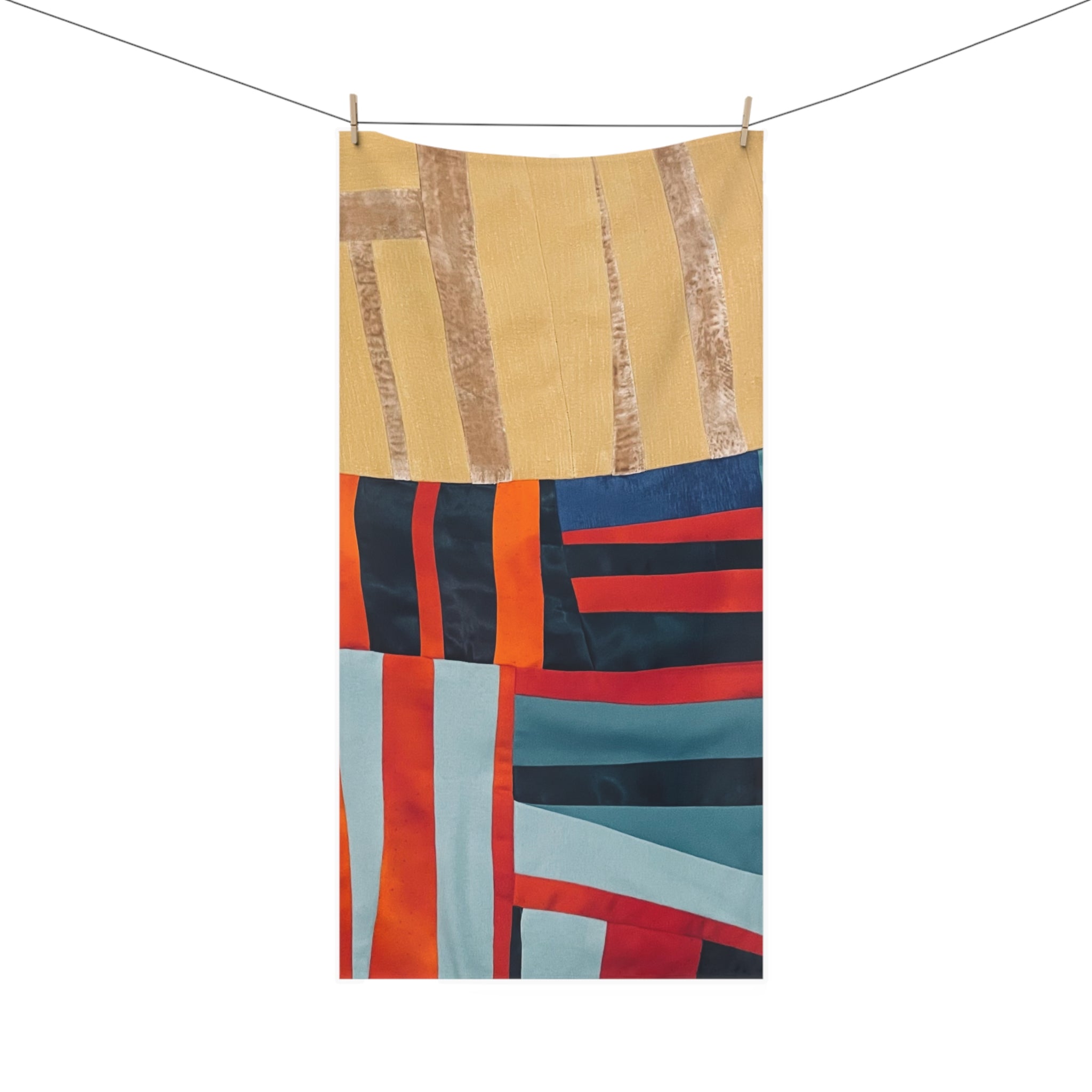 "Hannah and Samuel" Abstract Geometric Cotton Towel — Colorblock Mink-Cotton Beach & Bath Towel