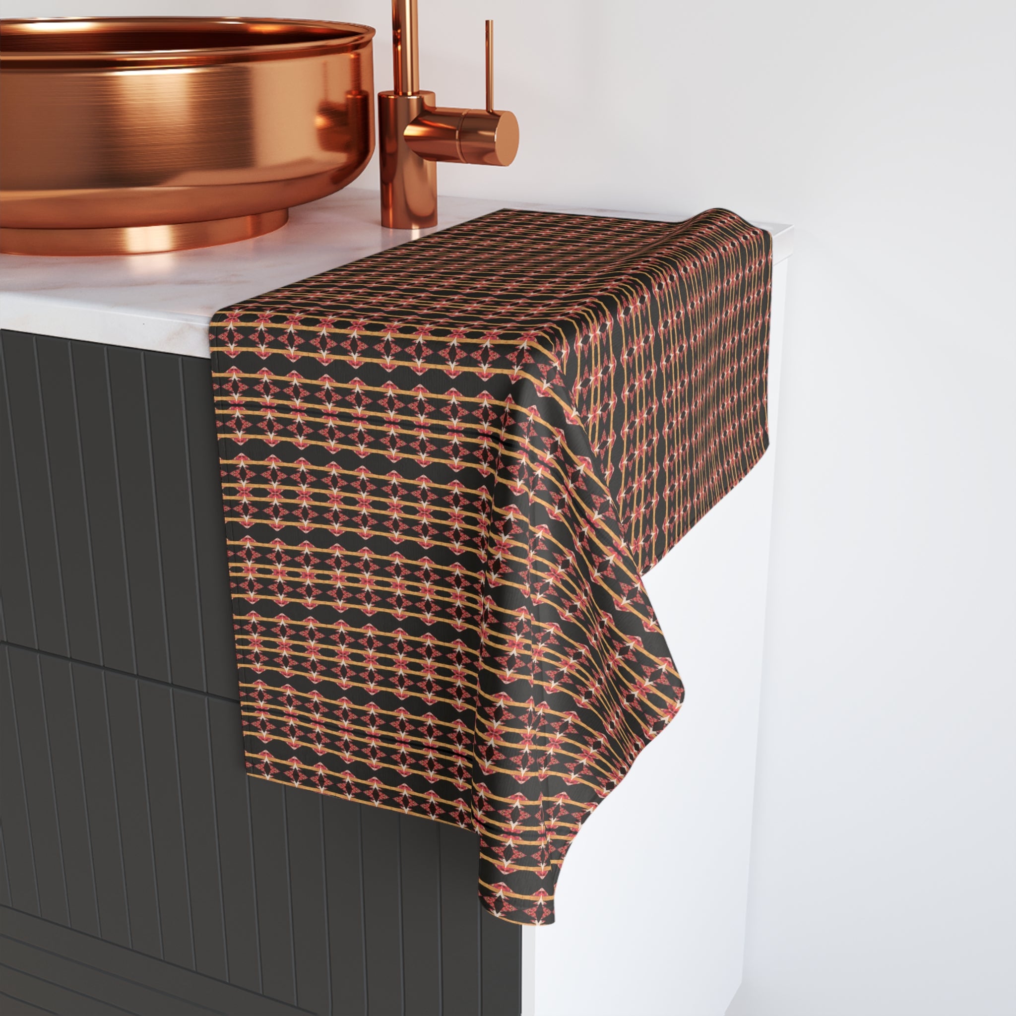 "Native America Now" Copper Plaid Hand Towel - Rustic Geometric Kitchen & Bath Accent
