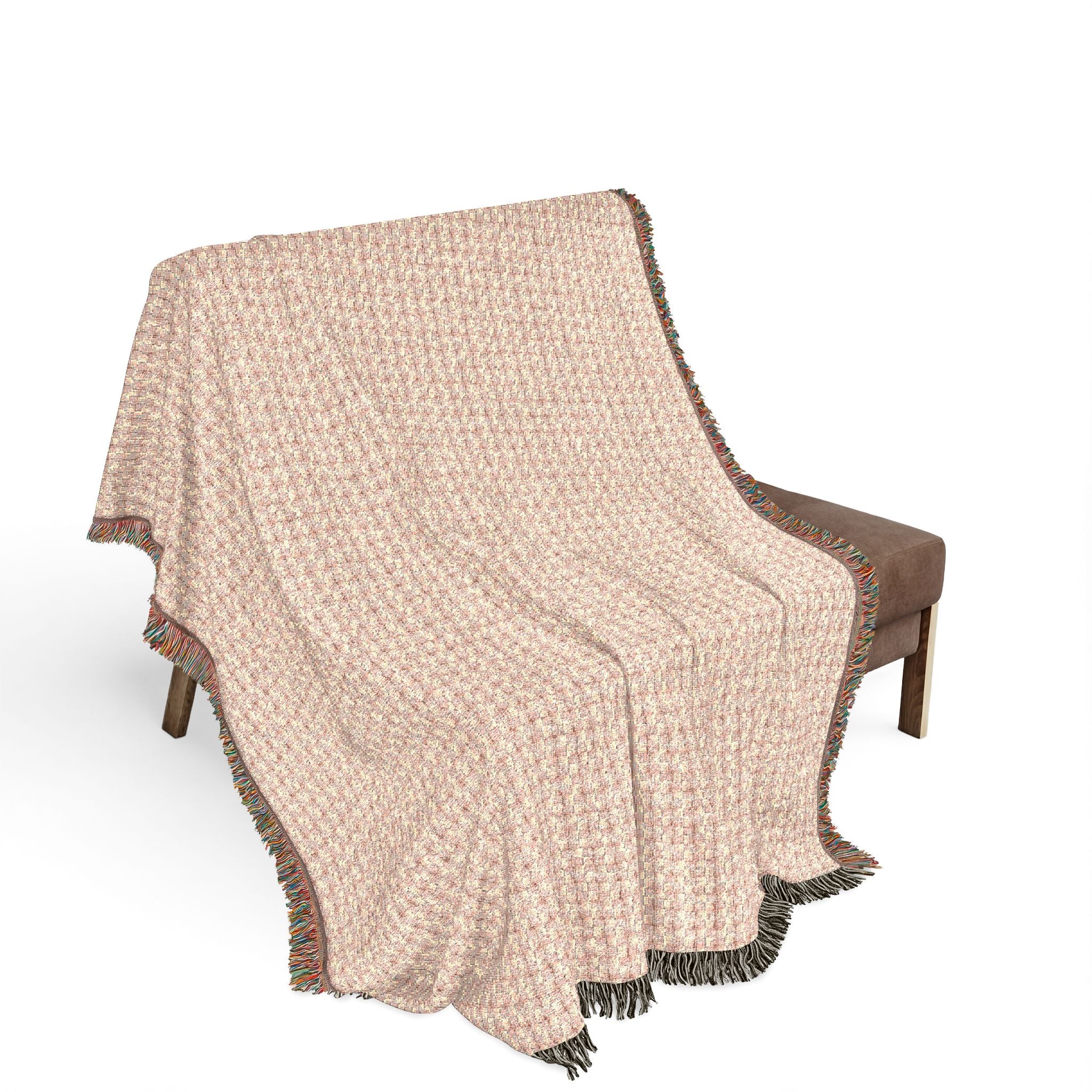 "Grandma Rose" Woven Blanket — Reversible Pink Blush & Charcoal Plaid Throw, Cozy Home Decor Gift