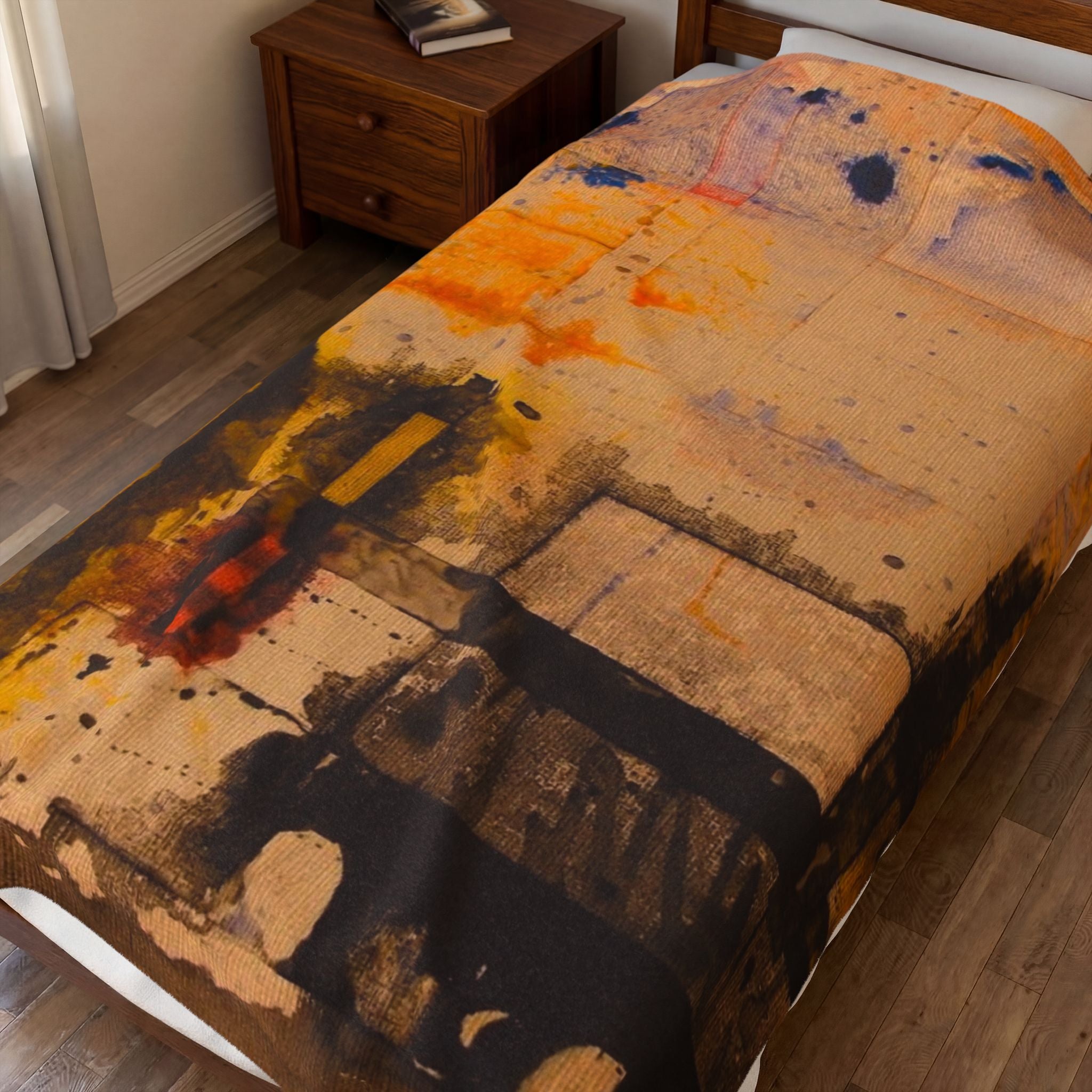"Dance in the Rain" Acrylic Abstract Painting - Velveteen Plush Blanket — Warm Contemporary Art Throw