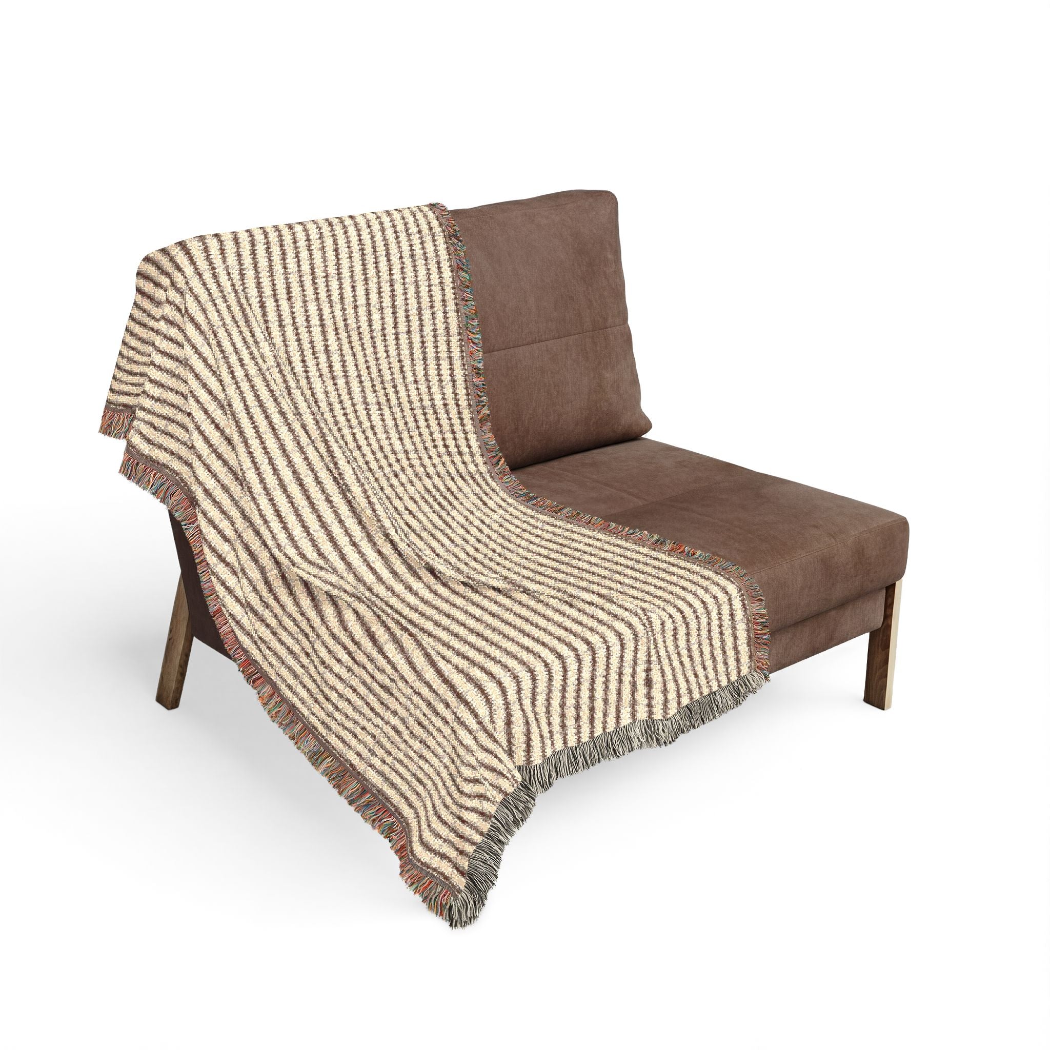"Mississippi Morning" Brown and Beige Striped Textile Woven Blanket — Cozy Neutral Throw with Fringe (Indoor/Outdoor)