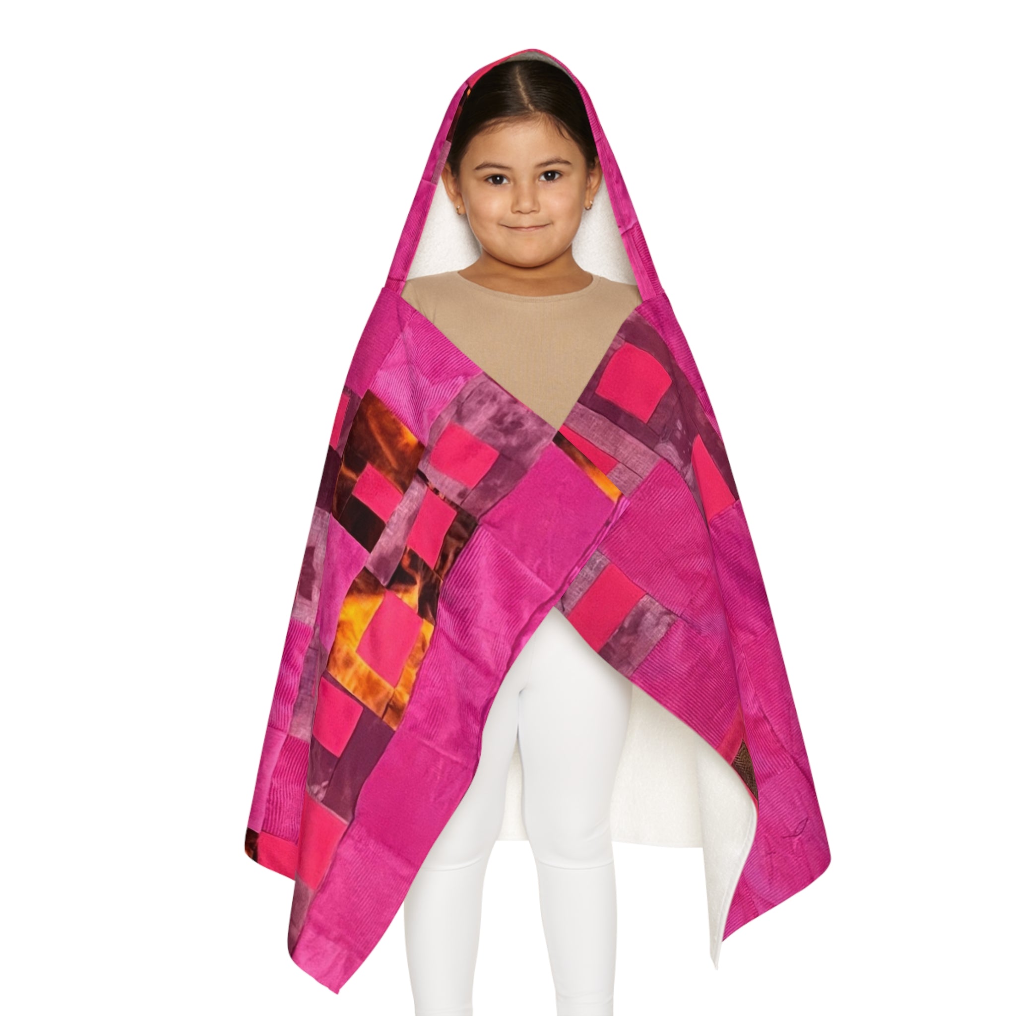 "Lela" Pink Patchwork Hooded Youth Towel — Cozy Kids Swim & Bath Wrap