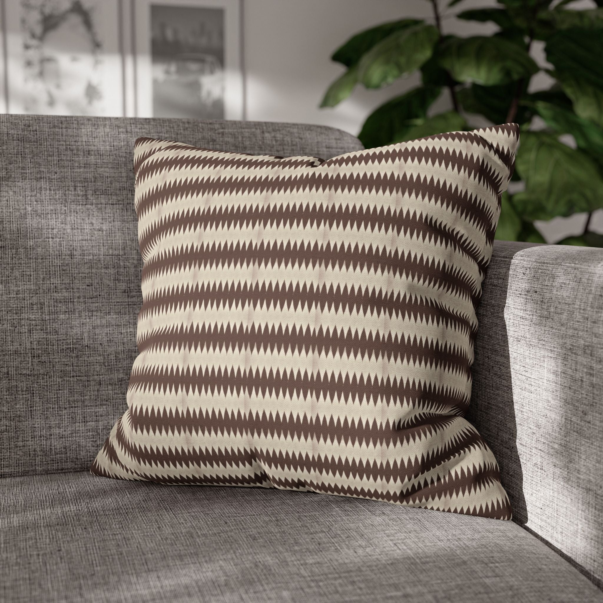 "Mississippi Morning" Brown and Beige Zigzag Pattern Pillowcase — Spun Polyester Square Decorative Pillow Cover