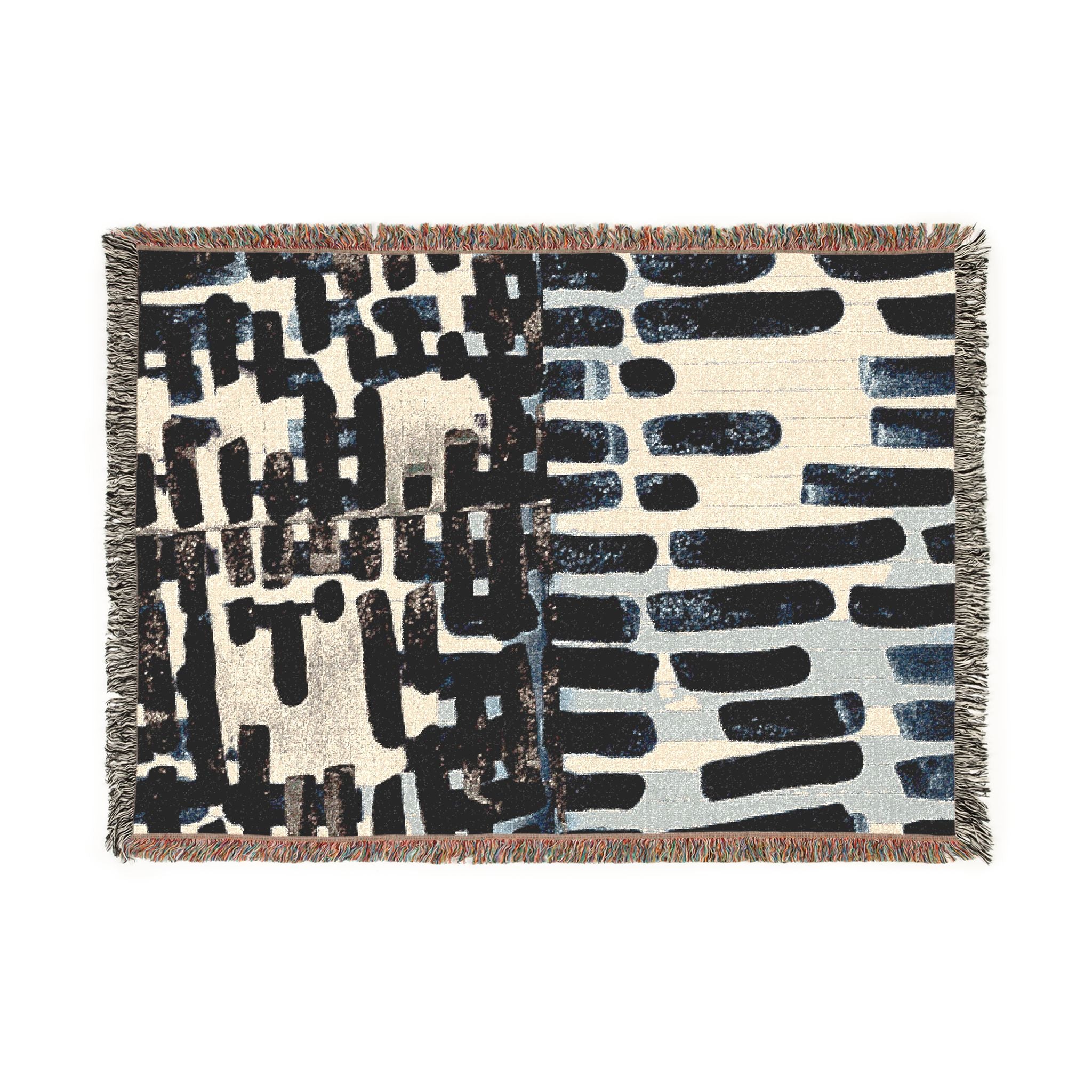 "Only My Notebook Knows How I Feel, My Heart Is On Every Page" Abstract Geometric Woven Blanket — Modern Black & Ivory Throw for Living Room