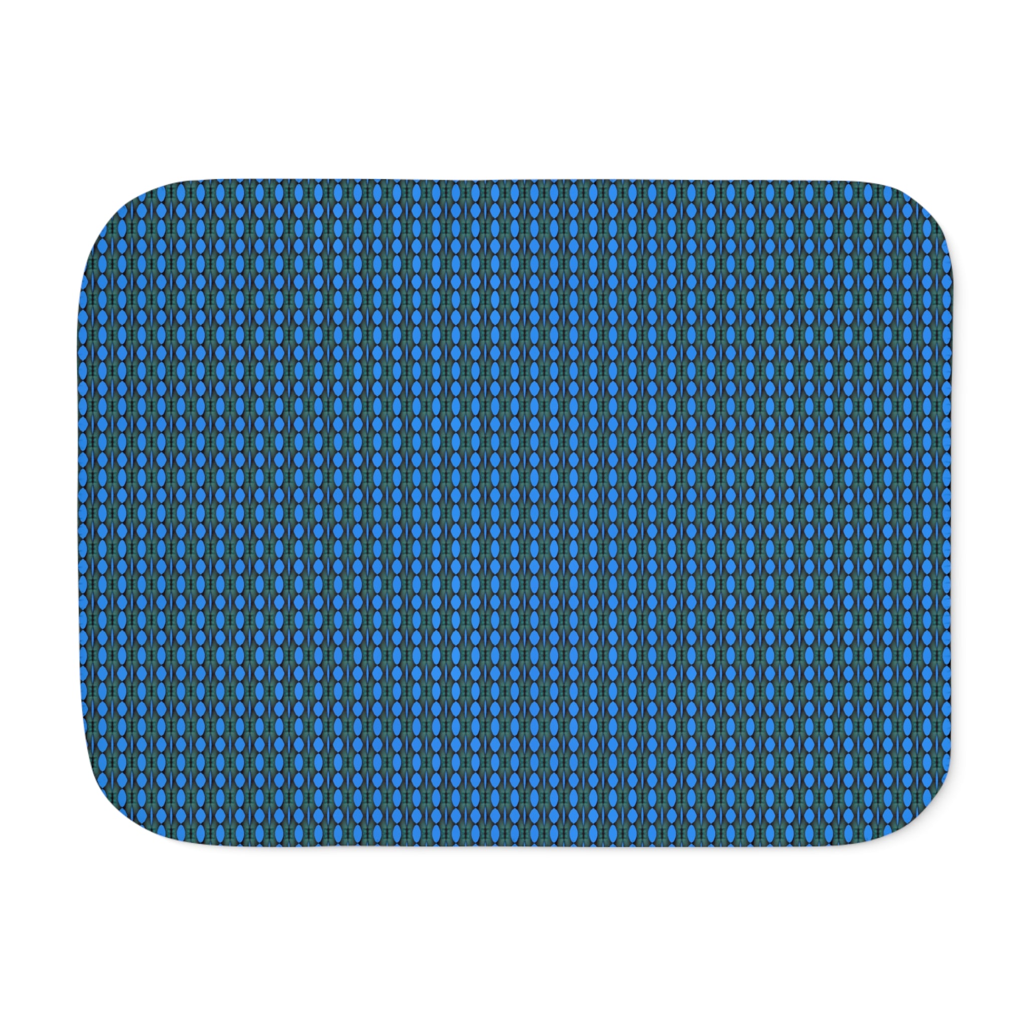 "Where Are We Going?" Cozy Reversible Sherpa Blanket — Blue Grid Print with Cream Plush Back