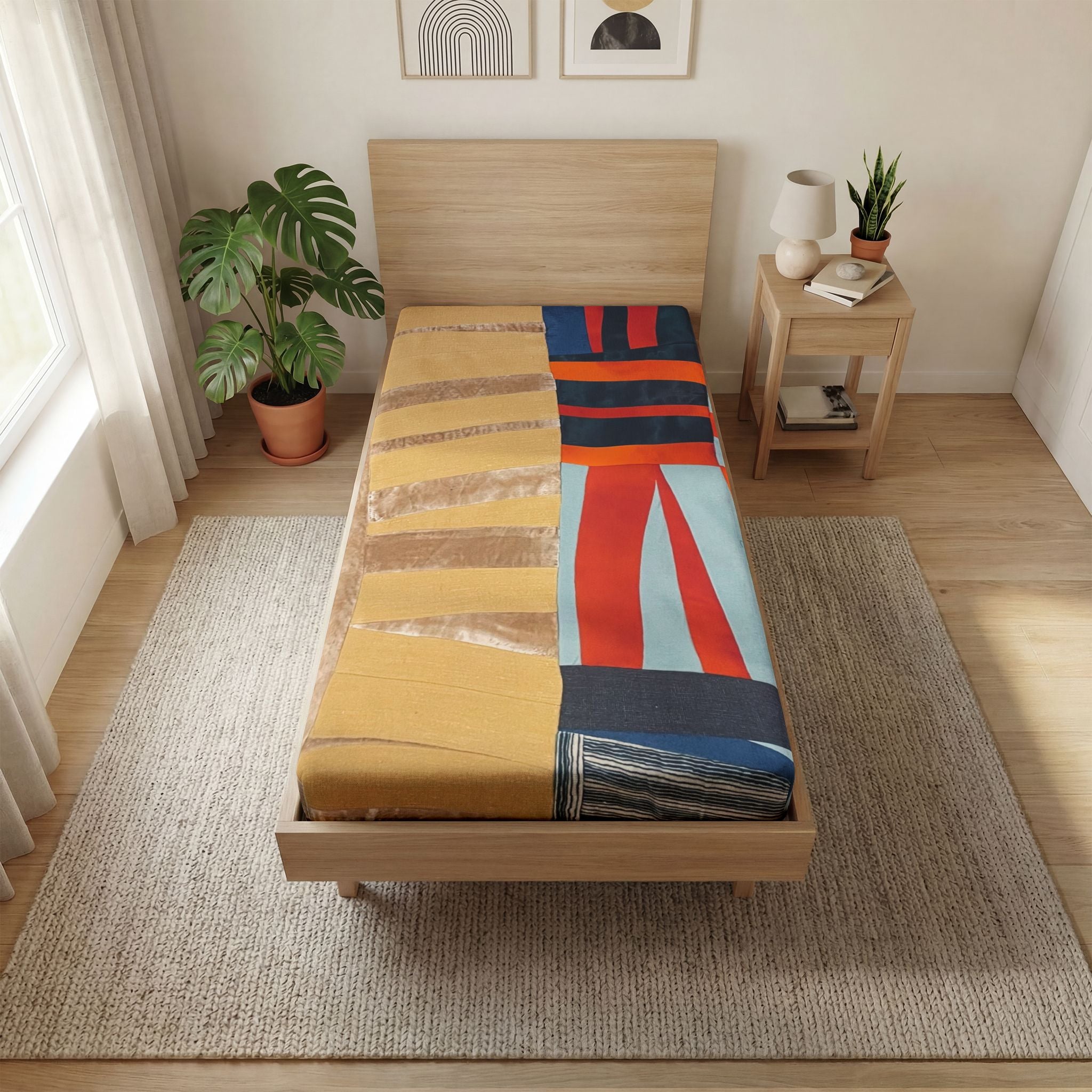 "Hannah and Samuel" Abstract Geometric Fitted Sheet — Bold Midcentury Pattern