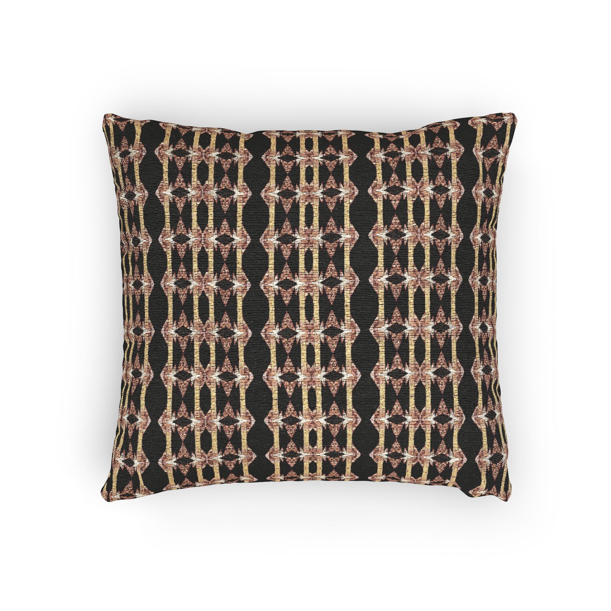 "Native America Now" Woven Pillow — Black & Gold Geometric Throw Pillow (Textured Plaid Accent Cushion)