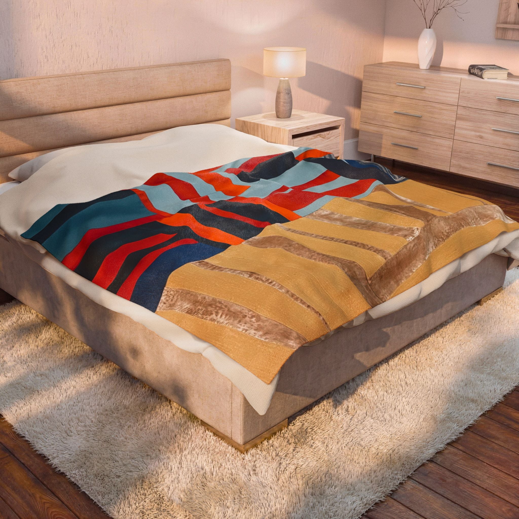 "Hannah and Samuel" Abstract Velvet Plush Blanket — Modern Geometric Throw for Living Room & Gift