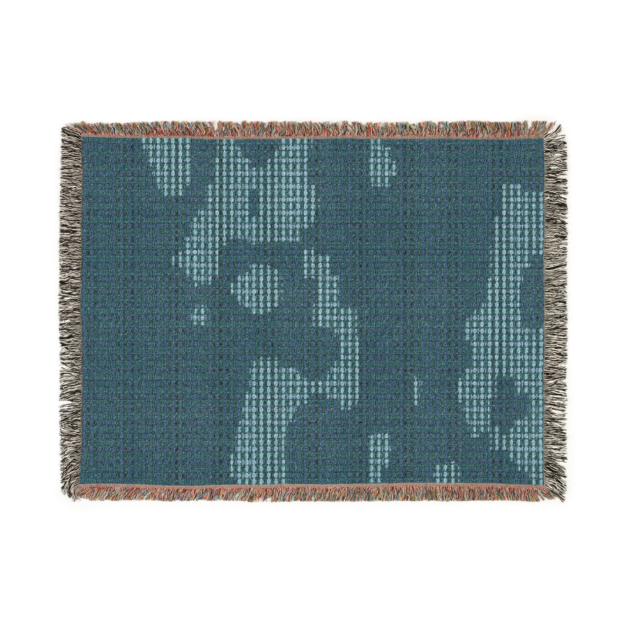 "Where Are We Going?" Woven Textile, Blue and Green Blanket