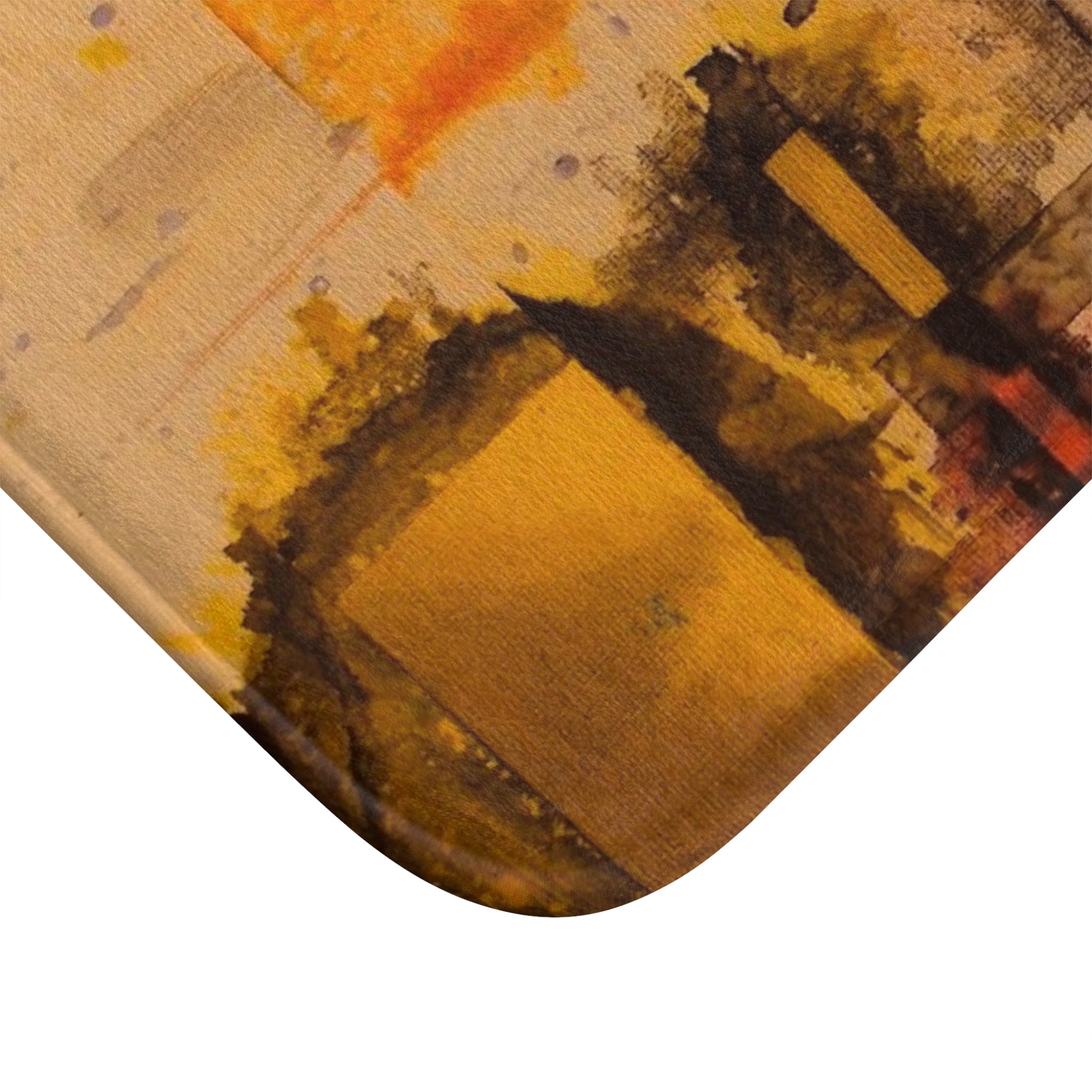 "Dance in the Rain" Abstract Urban Yellow Bath Mat — Modern Industrial Bathroom Rug