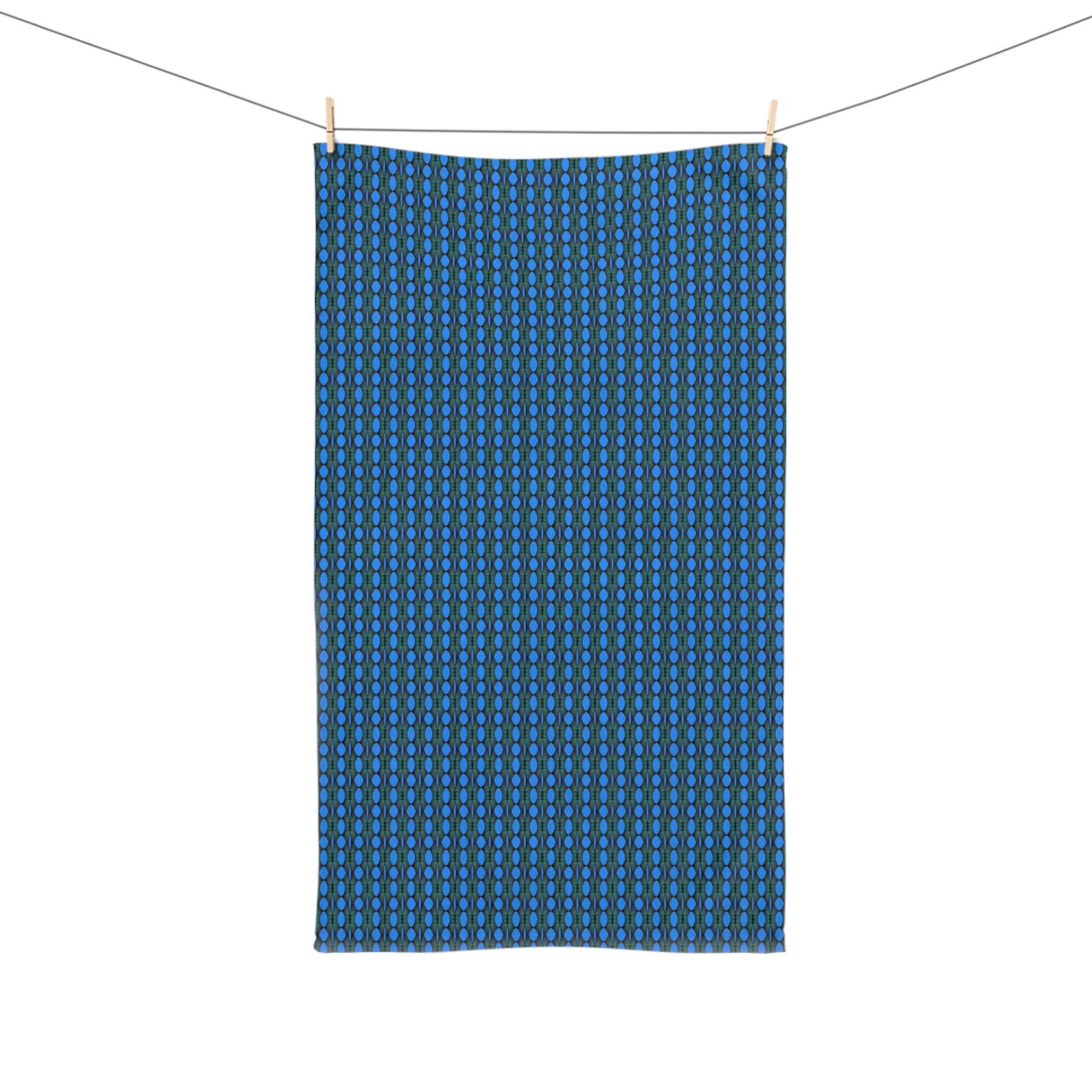 "Where Are We Going?" Blue Geometric Dot Hand Towel — Modern Kitchen & Bath Accent