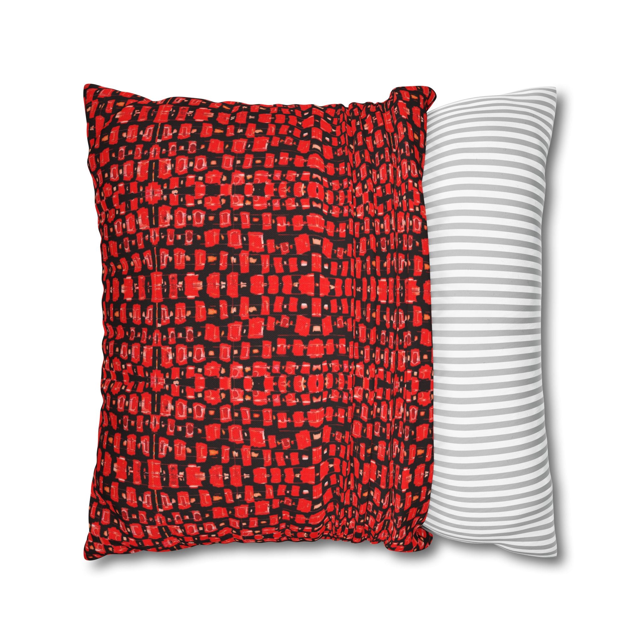 "Japanese Cherry Blossom" Red and Black Reptile Print Mosaic Decorative Pillowcase